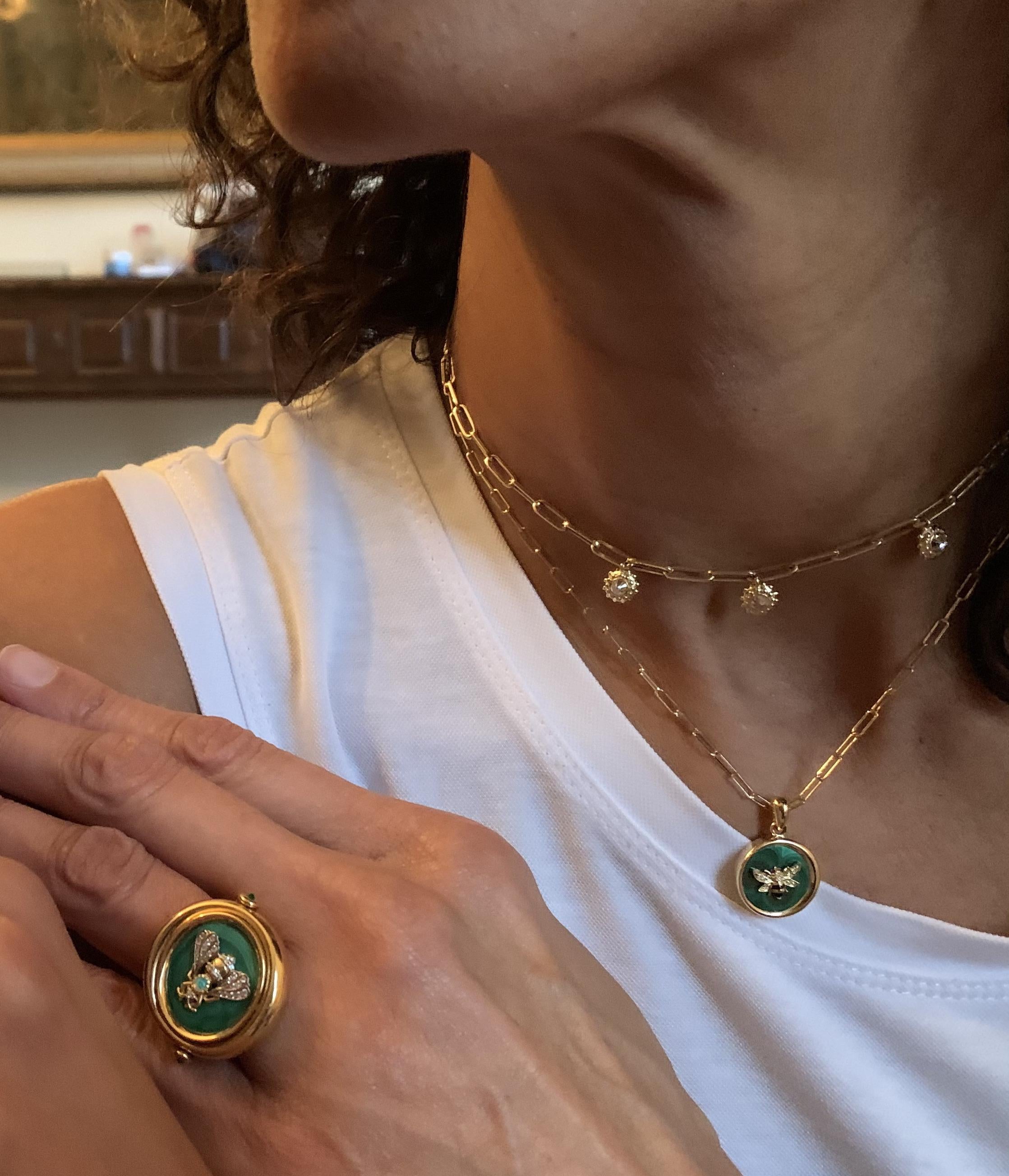 Contemporary AnaKatarina Elements 'Earth' Pendant in 18k Gold, Malachite, Ruby, and Diamond For Sale