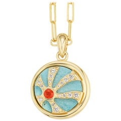 AnaKatarina Elements 'Fire' Pendant in 18k Gold, Fire Opal, Turquoise, Diamonds