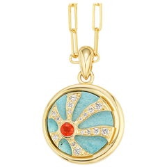 AnaKatarina Elements 'Fire' Pendant in 18K Gold, Fire Opal, Turquoise, Diamonds