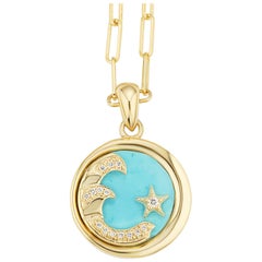 AnaKatarina Elements 'Water' Pendant in 18 Karat Gold, Turquoise, and Diamonds