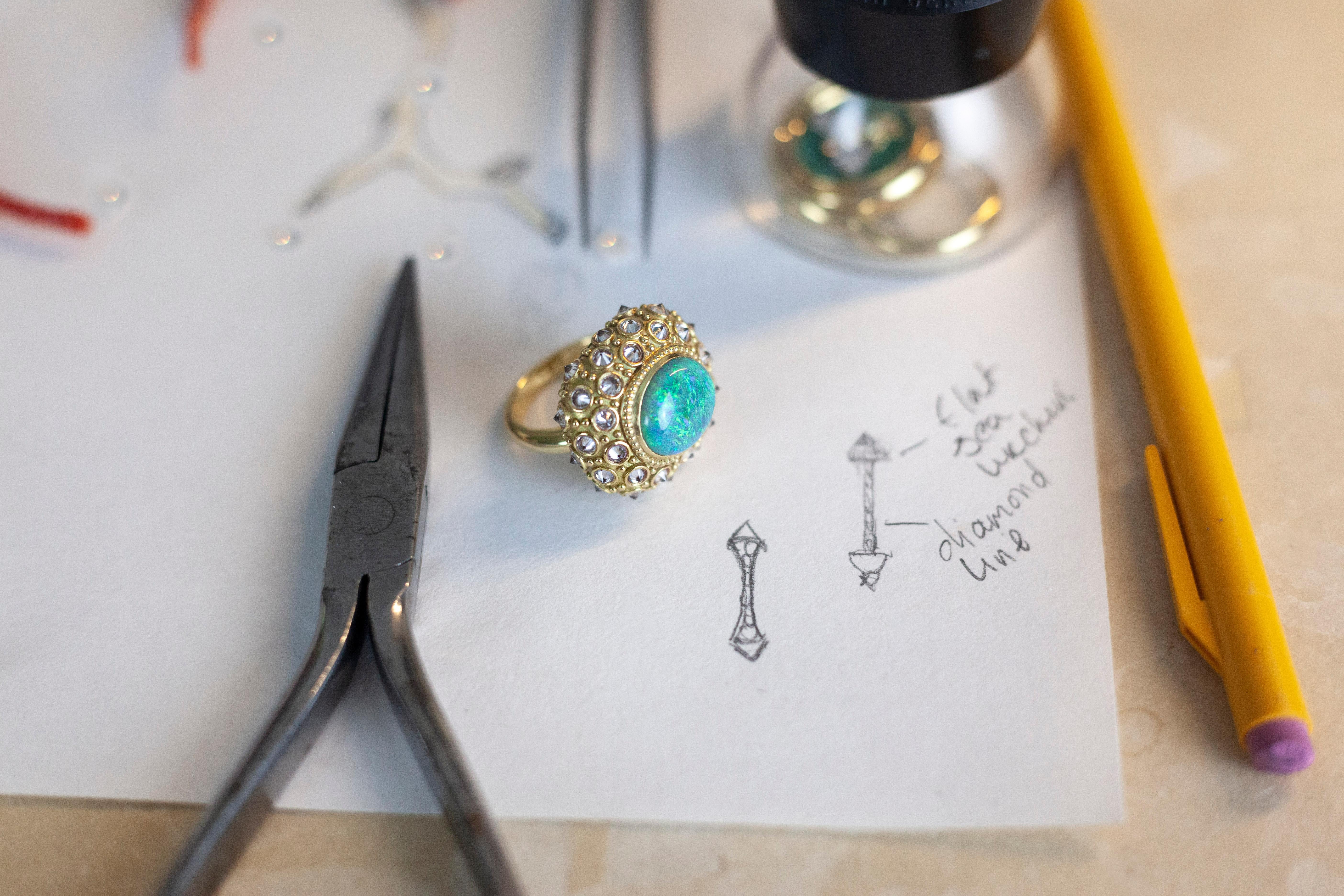 AnaKatarina Opal, Yellow Gold, and Diamond 'Beyond the Sea' Ring In New Condition In Dedham, MA