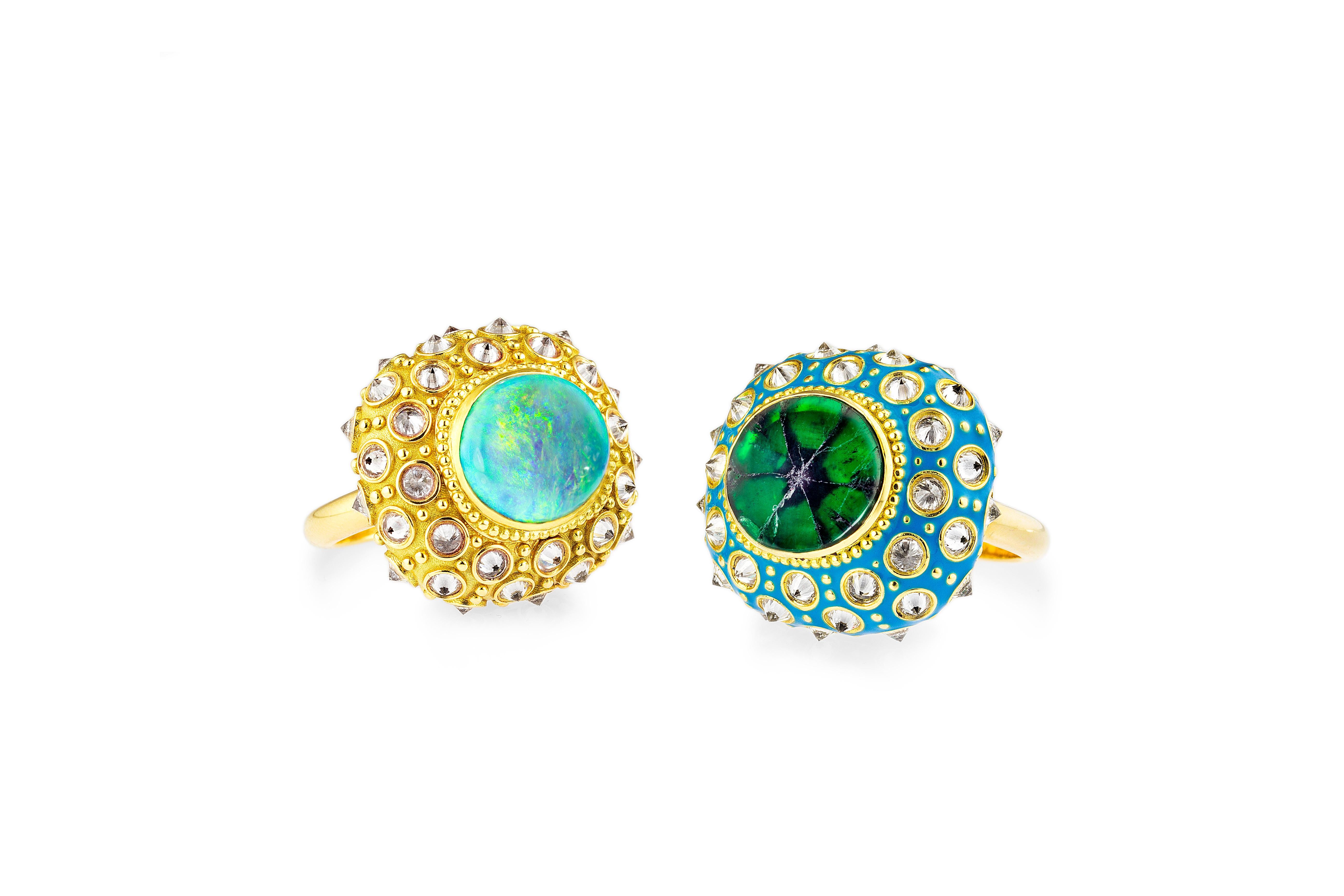 AnaKatarina Opal, Yellow Gold, and Diamond 'Beyond the Sea' Ring 2