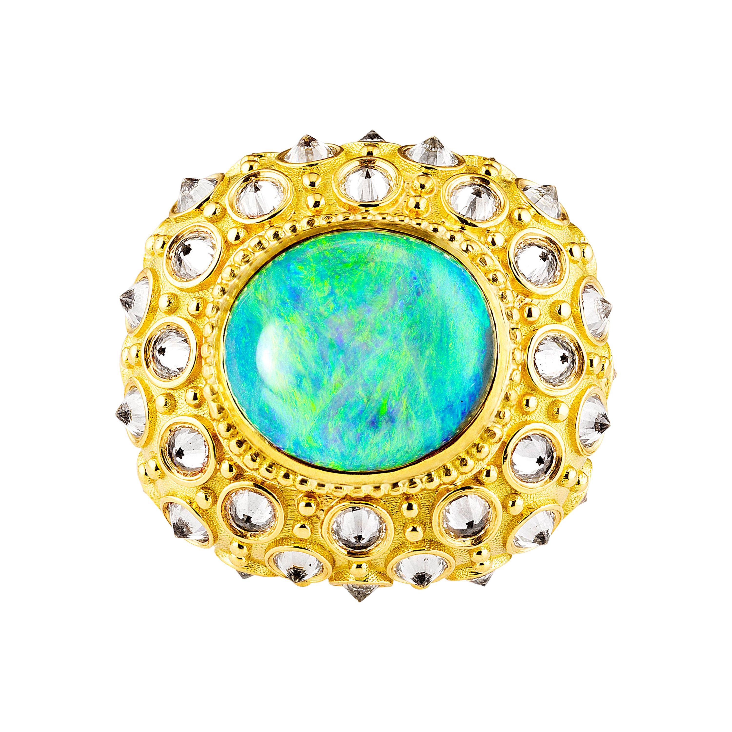 AnaKatarina Opal, Yellow Gold, and Diamond 'Beyond the Sea' Ring