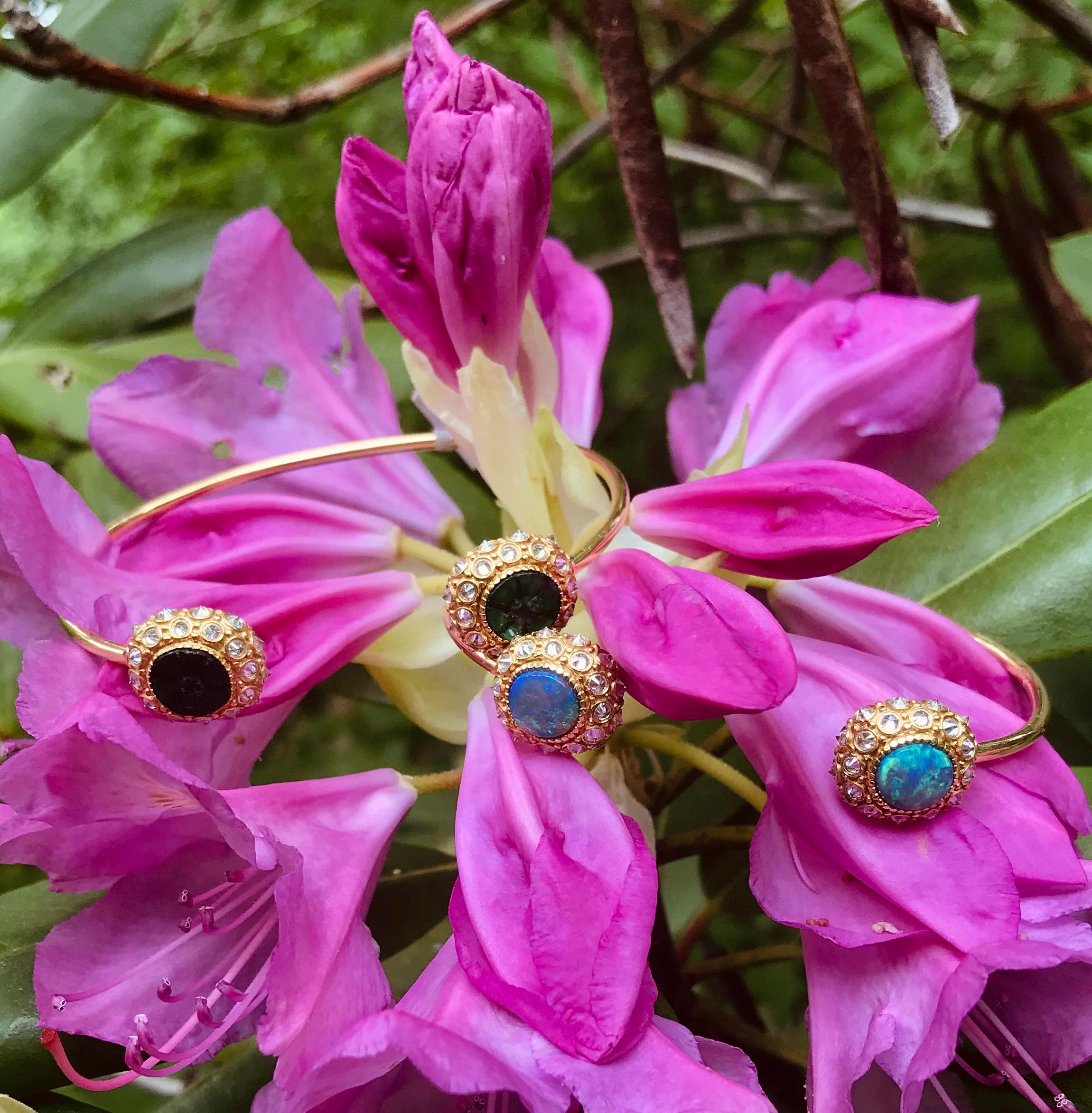 AnaKatarina Opal, Yellow Gold and Diamond Sea Urchin Cuff In New Condition In Dedham, MA