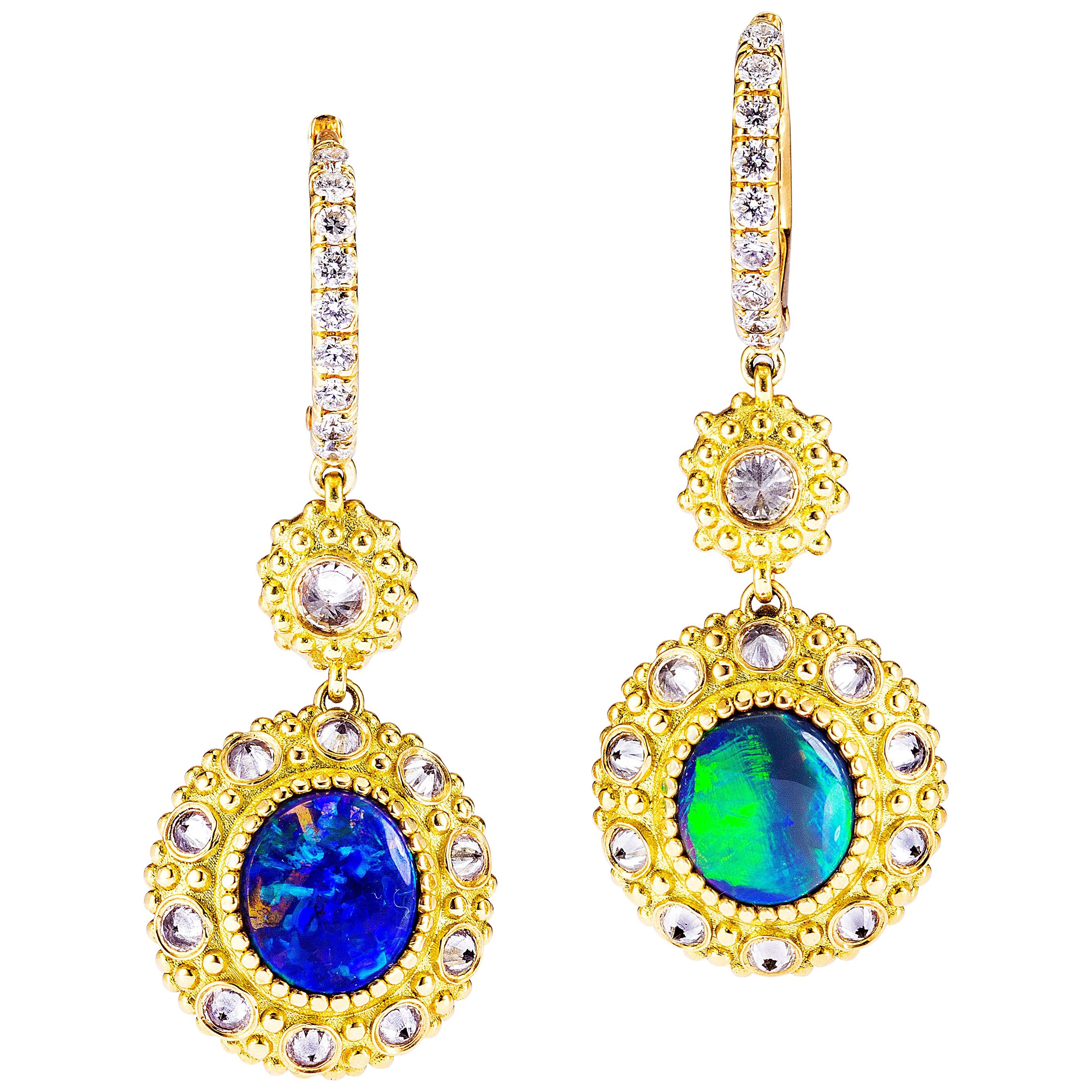 Anakatarina Opal, Yellow Gold and Diamond Sea Urchin Earrings