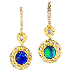 Anakatarina Opal, Yellow Gold and Diamond Sea Urchin Earrings