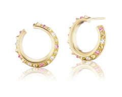 AnaKatarina Pink Sapphire, 18k Gold, and Diamond 'Attitude' Twist Hoops