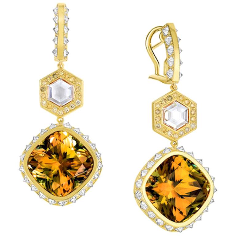 AnaKatarina Csarite, Diamond, and 18K Gold Earrings For Sale