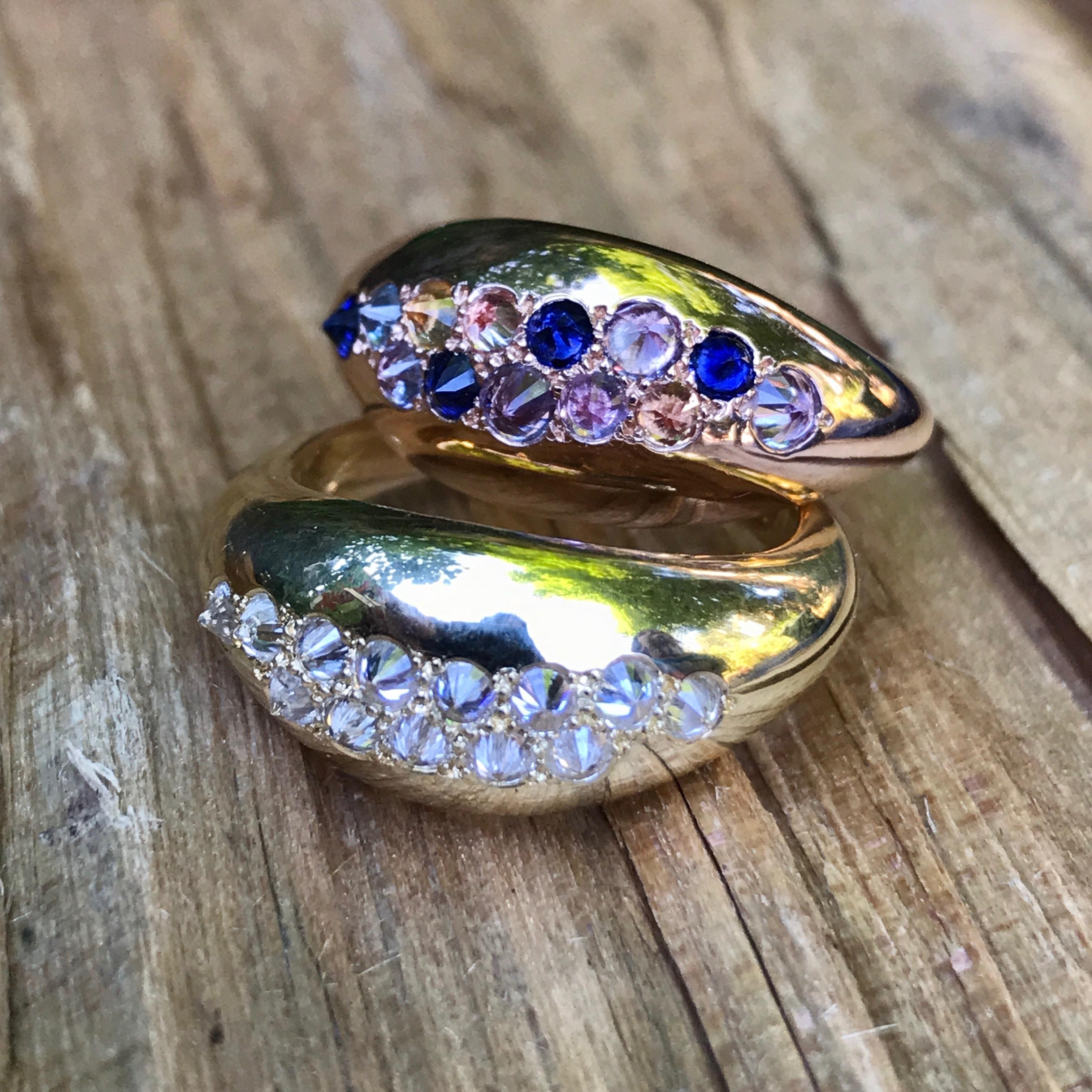 Round Cut AnaKatarina Rose Gold and Colored Sapphire Stacking Ring For Sale