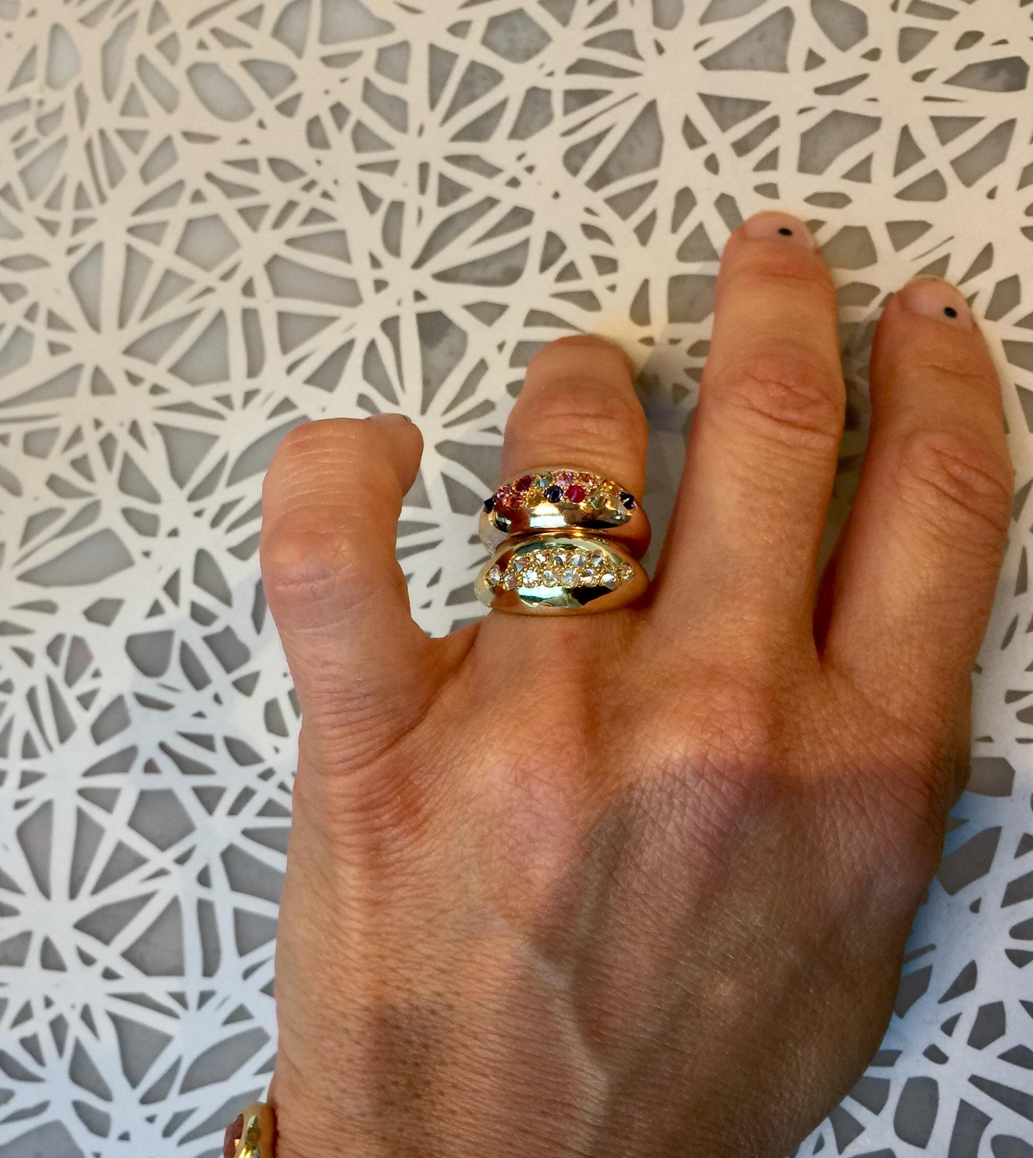 AnaKatarina Rose Gold and Colored Sapphire Stacking Ring In New Condition For Sale In Dedham, MA