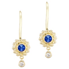 AnaKatarina Ruby 18k Yellow Gold, Blue Sapphire, and Diamond 'Evo' Drop Earrings