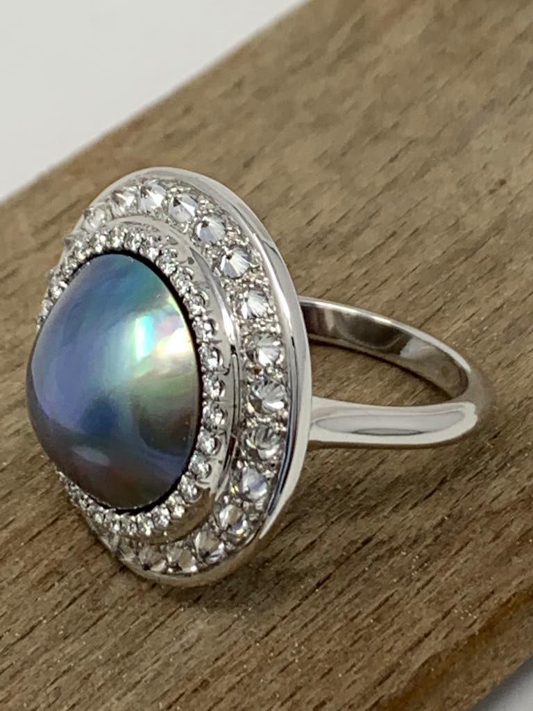 AnaKatarina Sea of Cortez Peacock Pearl, White Gold and Diamond Ring 1
