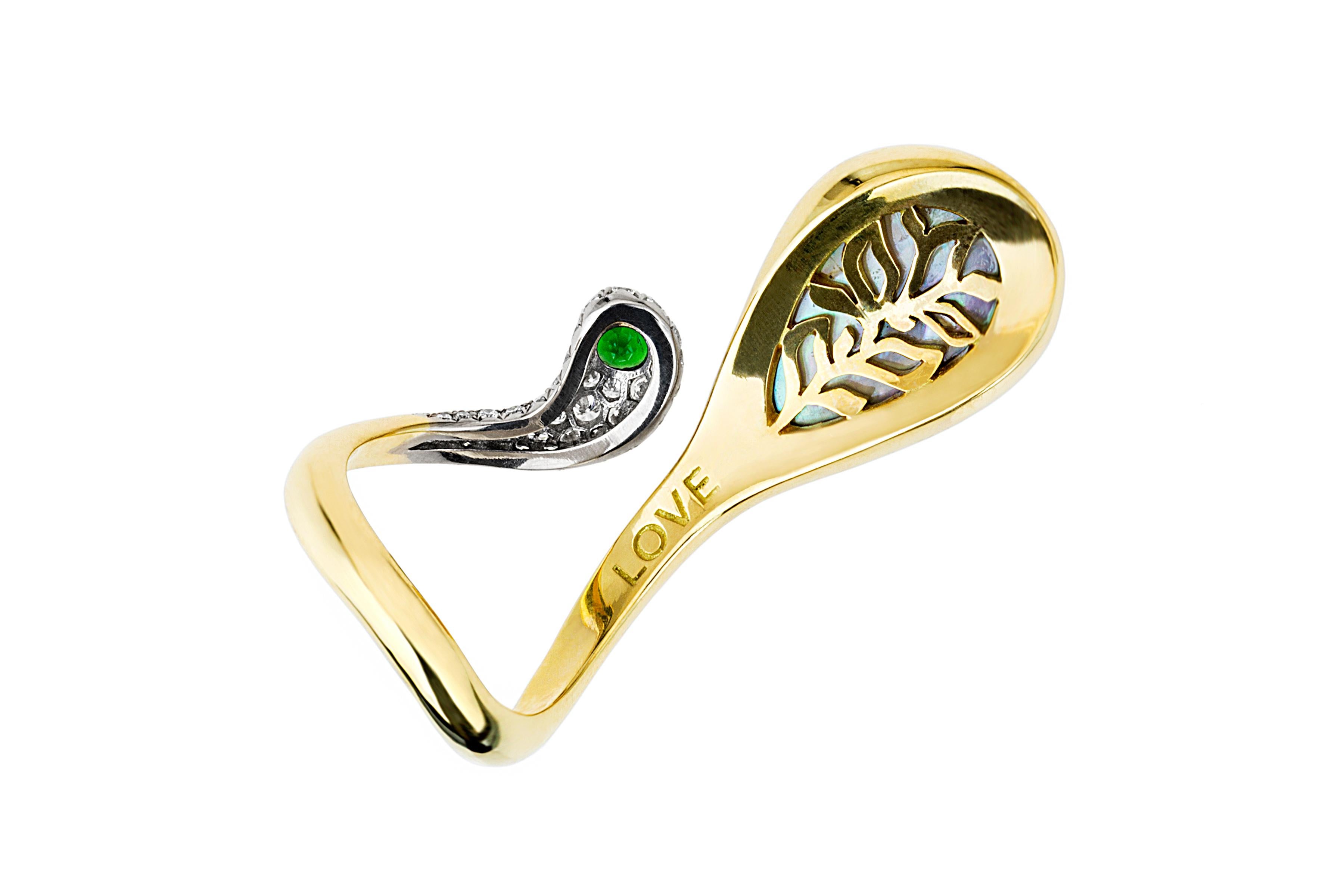 Contemporary AnaKatarina Sea of Cortez Peacock Pearl, Yellow Gold, Diamonds, & Tsavorite Ring For Sale