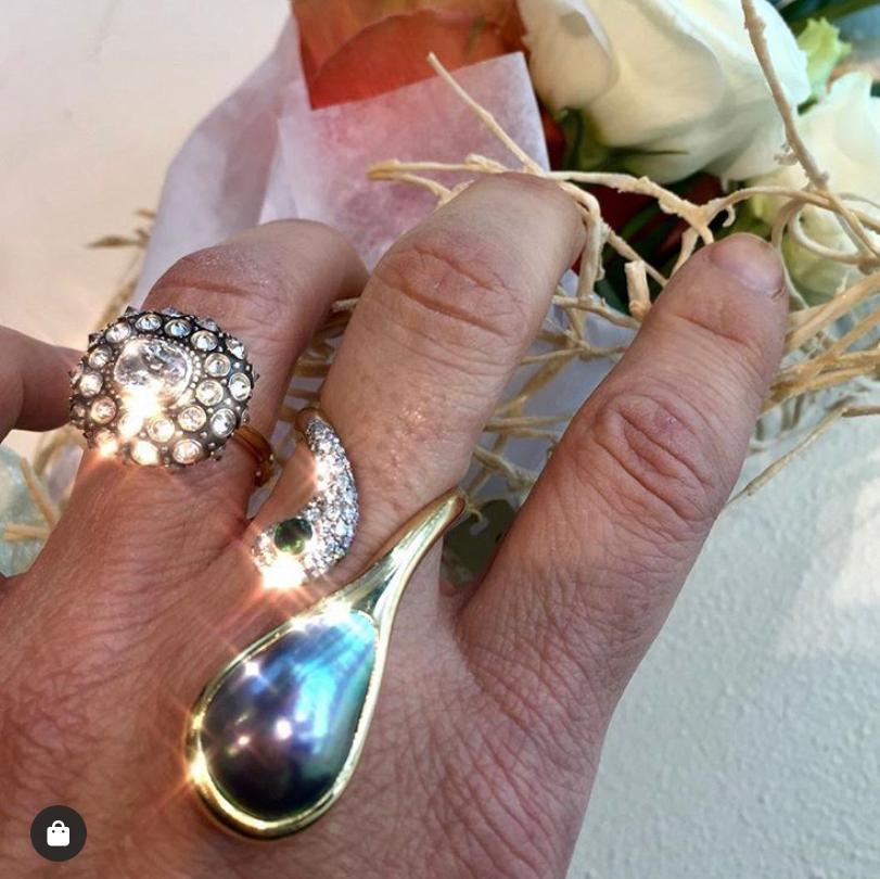 AnaKatarina Sea of Cortez Peacock Pearl, Yellow Gold, Diamonds, & Tsavorite Ring For Sale 1