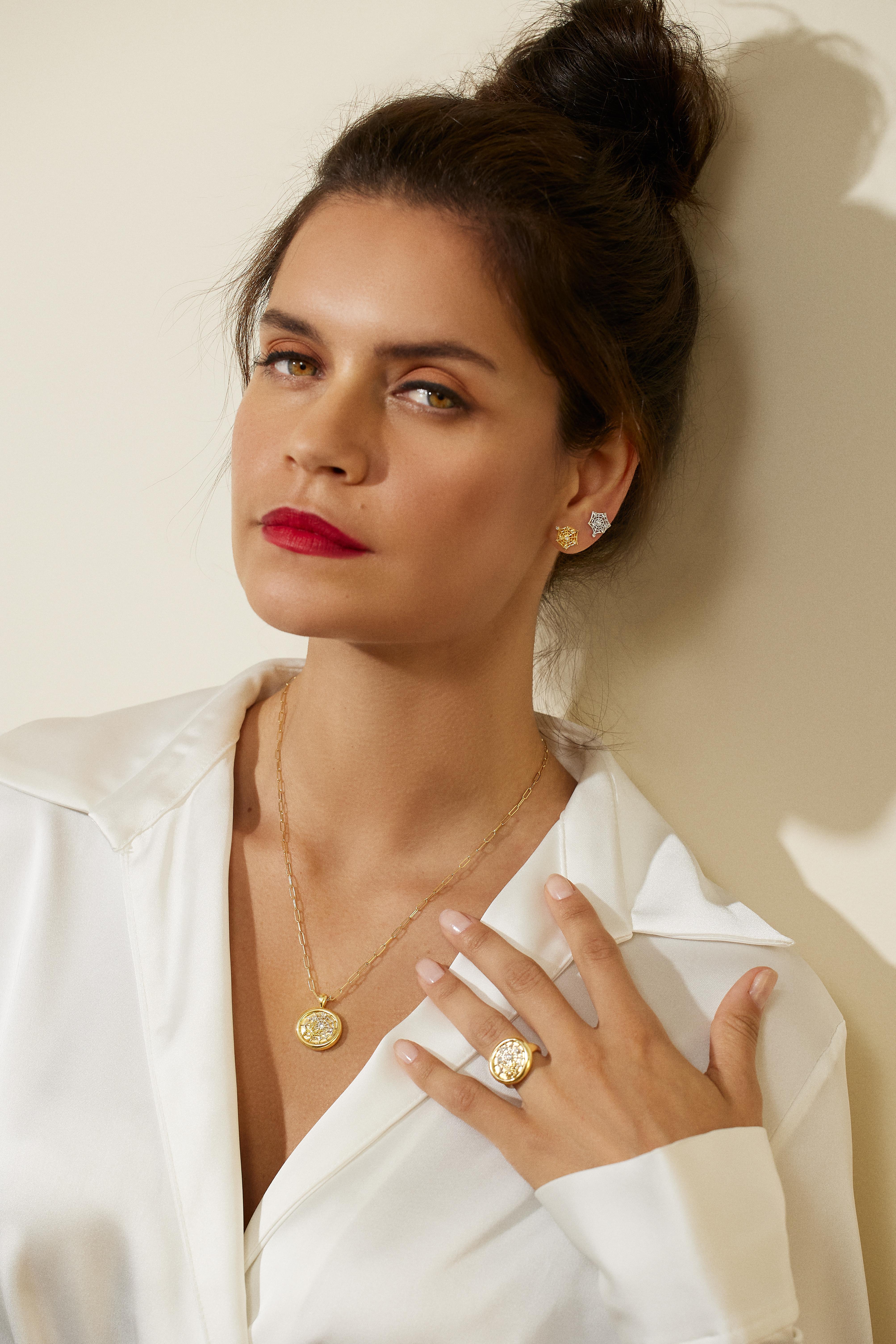 Women's AnaKatarina Yellow Gold and Diamond 'Creativity' Signet Pendant Necklace For Sale