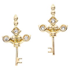 AnaKatarina Yellow Gold and Diamond 
Love
 Key Studs