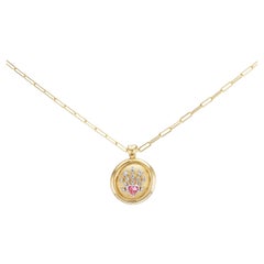 Anakatarina Yellow Gold and Diamond 'Love' Signet Pendant Necklace