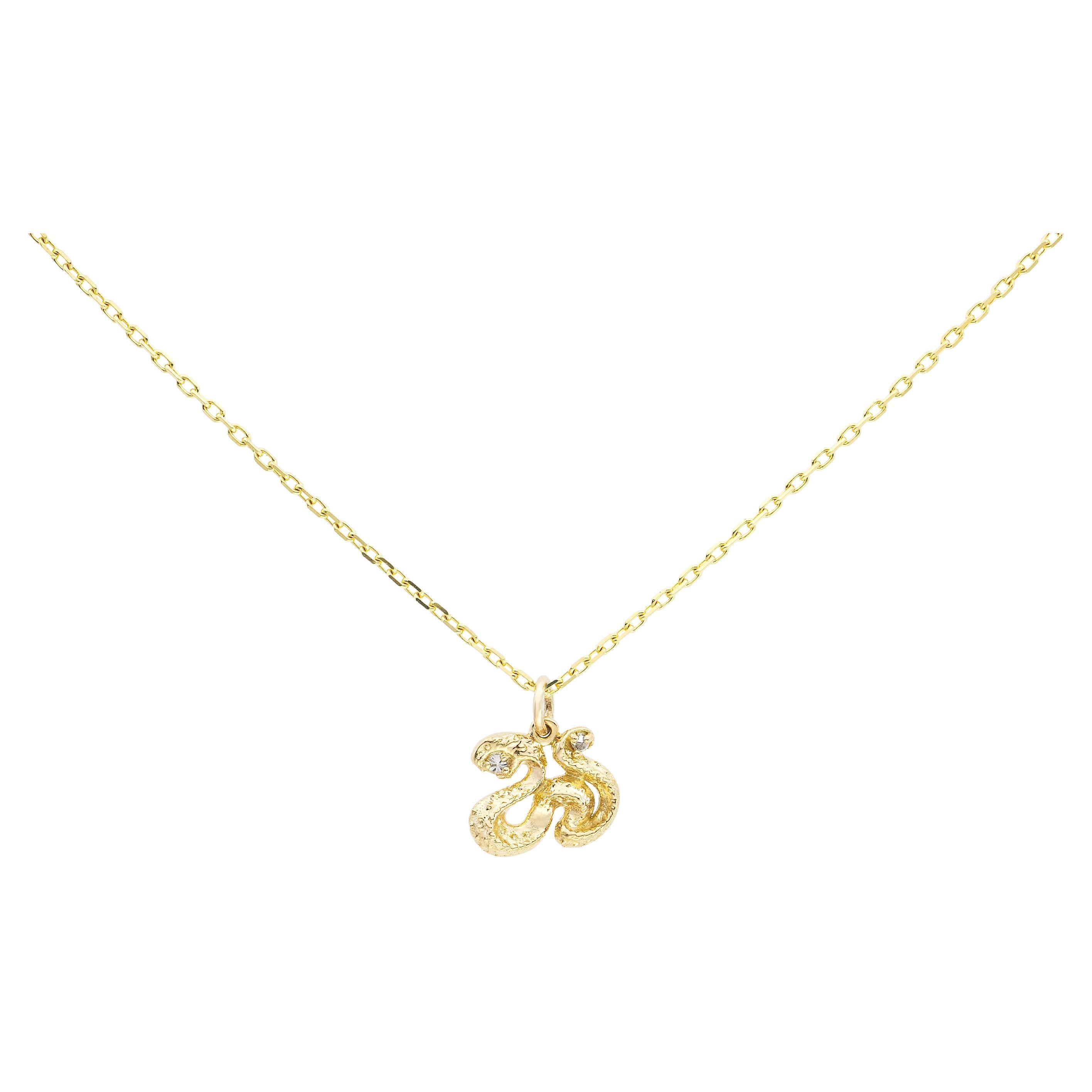 AnaKatarina Yellow Gold and Diamond 'Wisdom' Charm Necklace For Sale