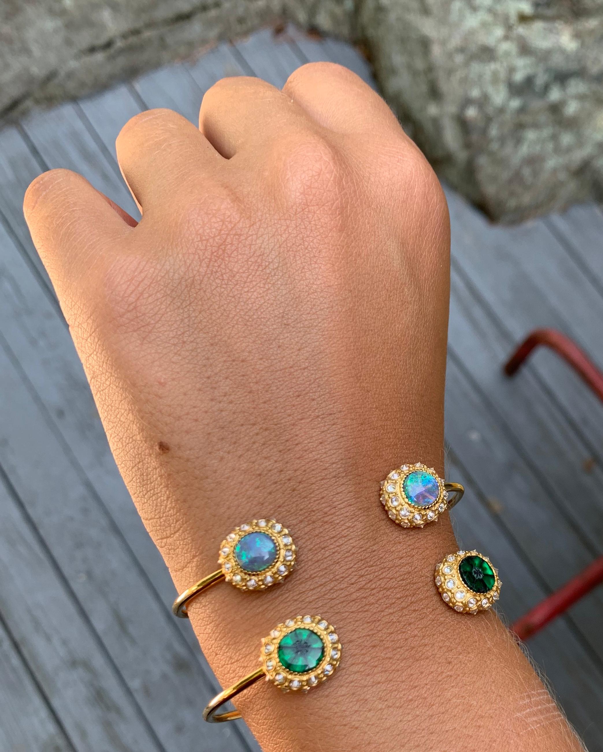 Women's AnaKatarina Yellow Gold, Trapiche Emerald and Diamond Cuff Bracelet