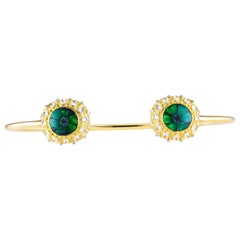 AnaKatarina Yellow Gold, Trapiche Emerald and Diamond Cuff Bracelet