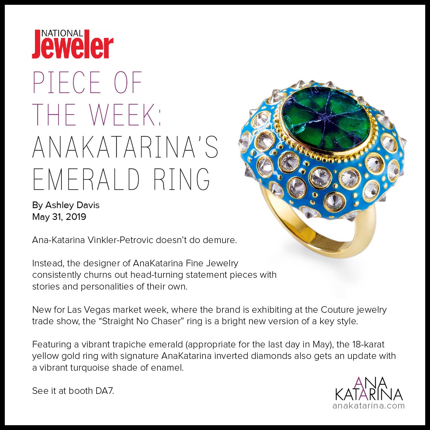 AnaKatarina Yellow Gold, Turquoise Enamel, Trapiche Emerald and Diamond Ring In New Condition In Dedham, MA