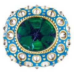 AnaKatarina Yellow Gold, Turquoise Enamel, Trapiche Emerald and Diamond Ring