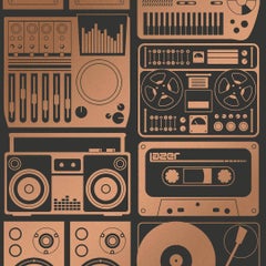 Analog Nights Screen Printed Wallpaper in Color Chromatic 'Copper on Soft Black'