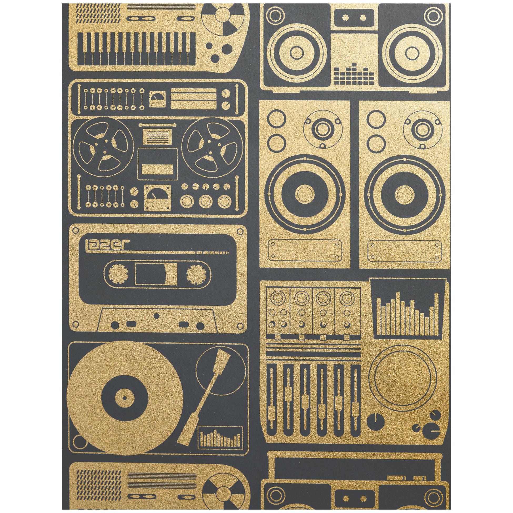Analog Nights Designer Screen Printed Wallpaper in Eclipse 'Gold and Soft Black'