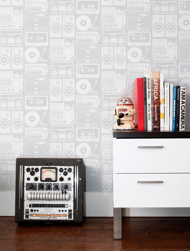 American Analog Nights Designer Wallpaper in Heather 'White and Mid Grey' For Sale