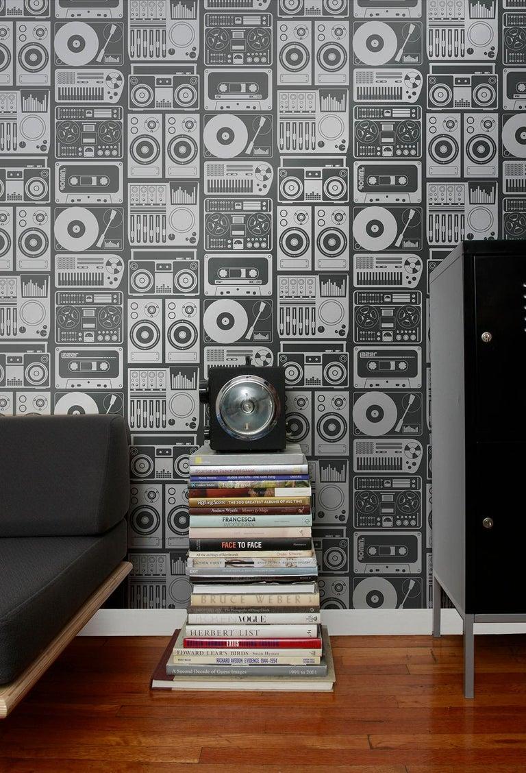 Analog Nights Type II Metallic Wallpaper in Thunder 'Silver and Charcoal' In New Condition For Sale In Brooklyn, NY