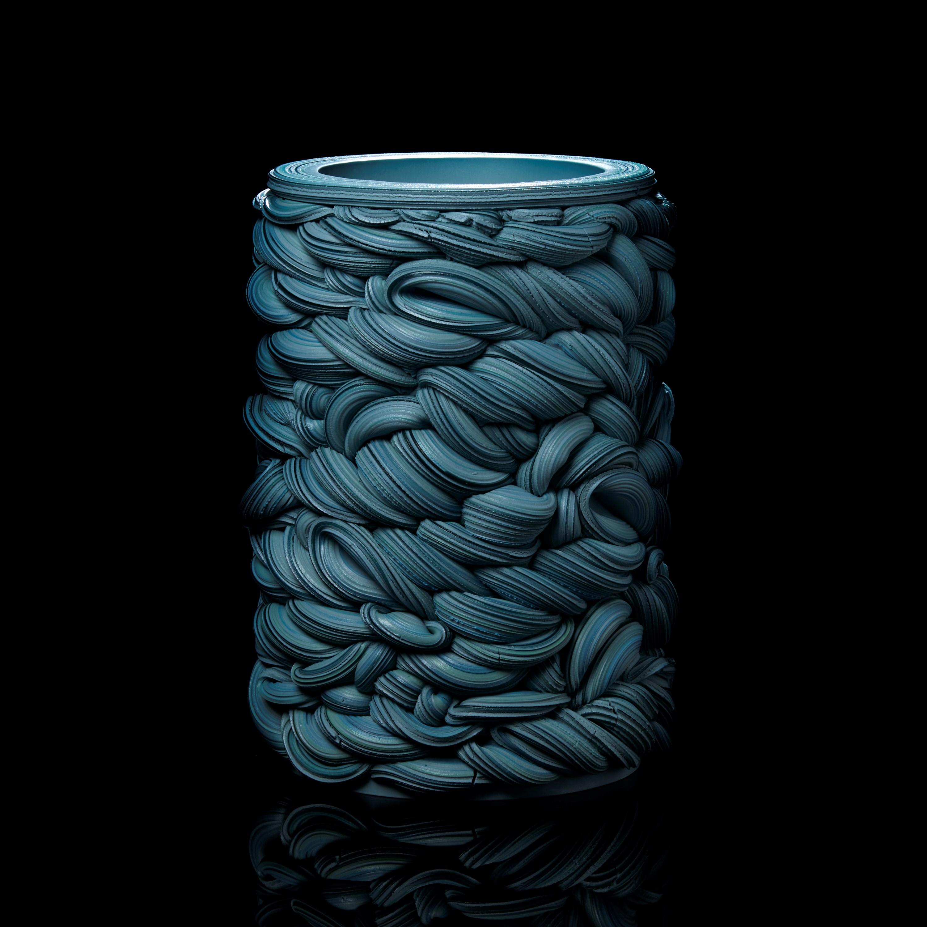 Hand-Crafted  Analogous Fold I, a Blue Parian Porcelain Sculptural Vessel by Steven Edwards