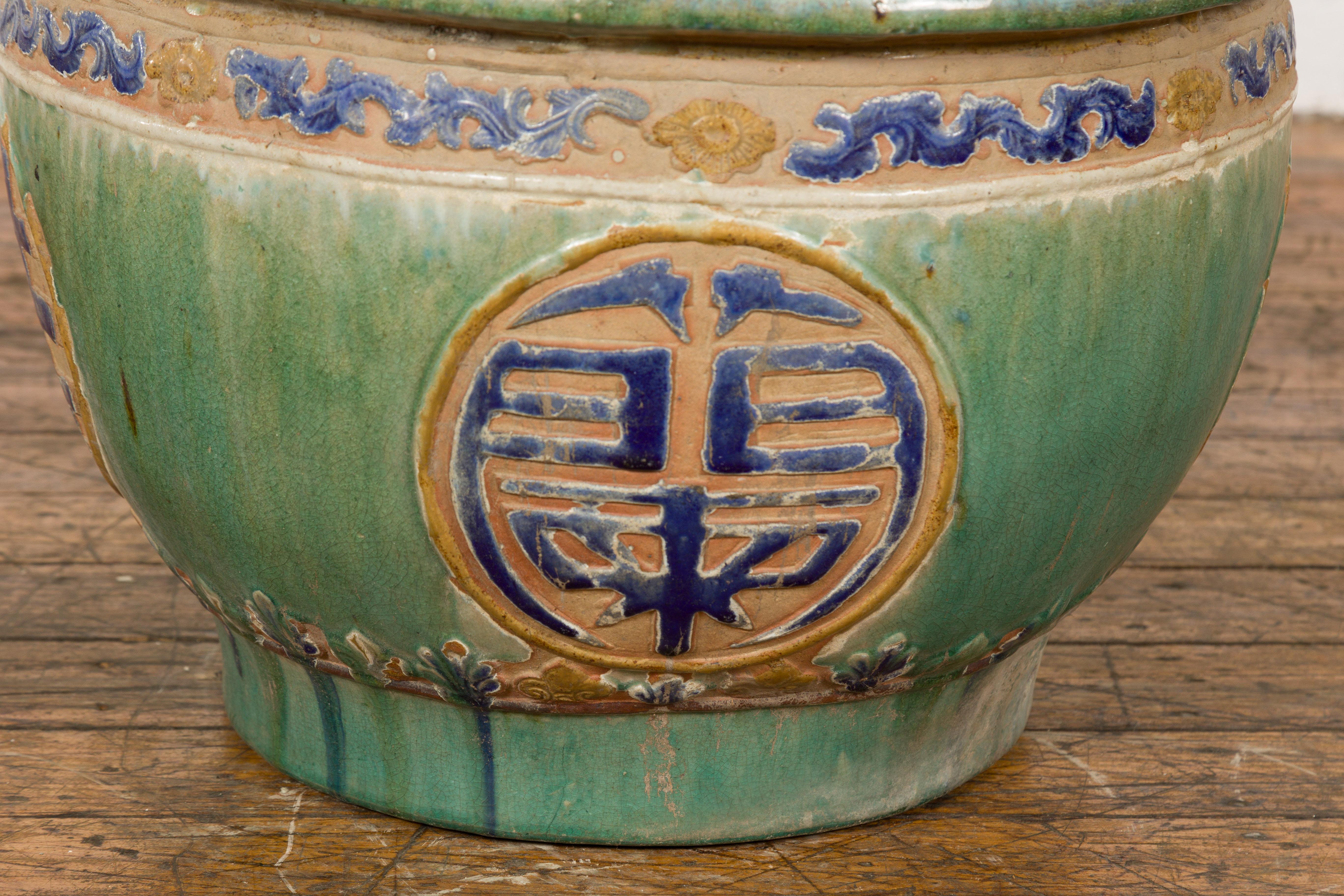 Jardinière de jardin antique verte et bleue du 19ème siècle en vente 2
