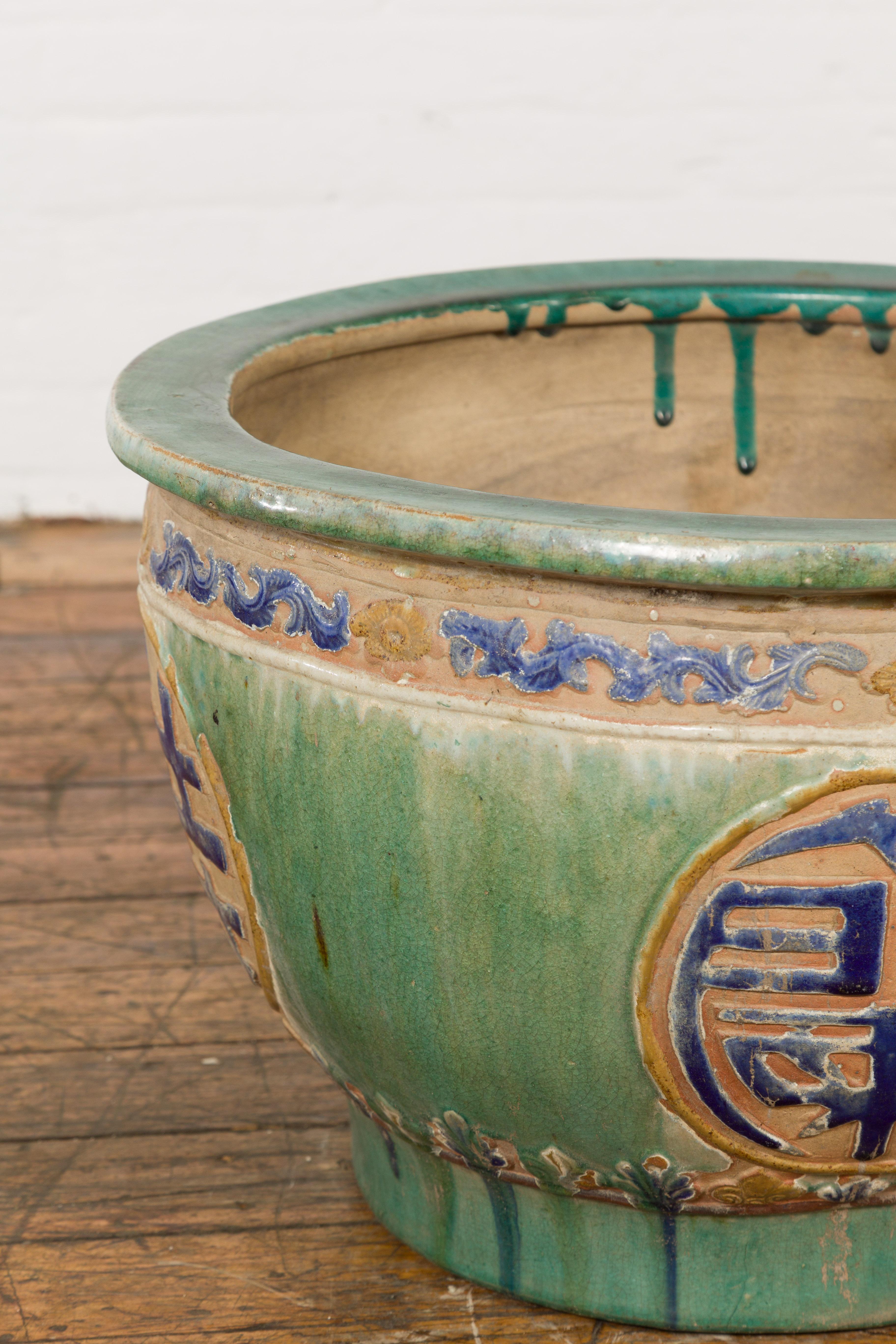 Jardinière de jardin antique verte et bleue du 19ème siècle en vente 3