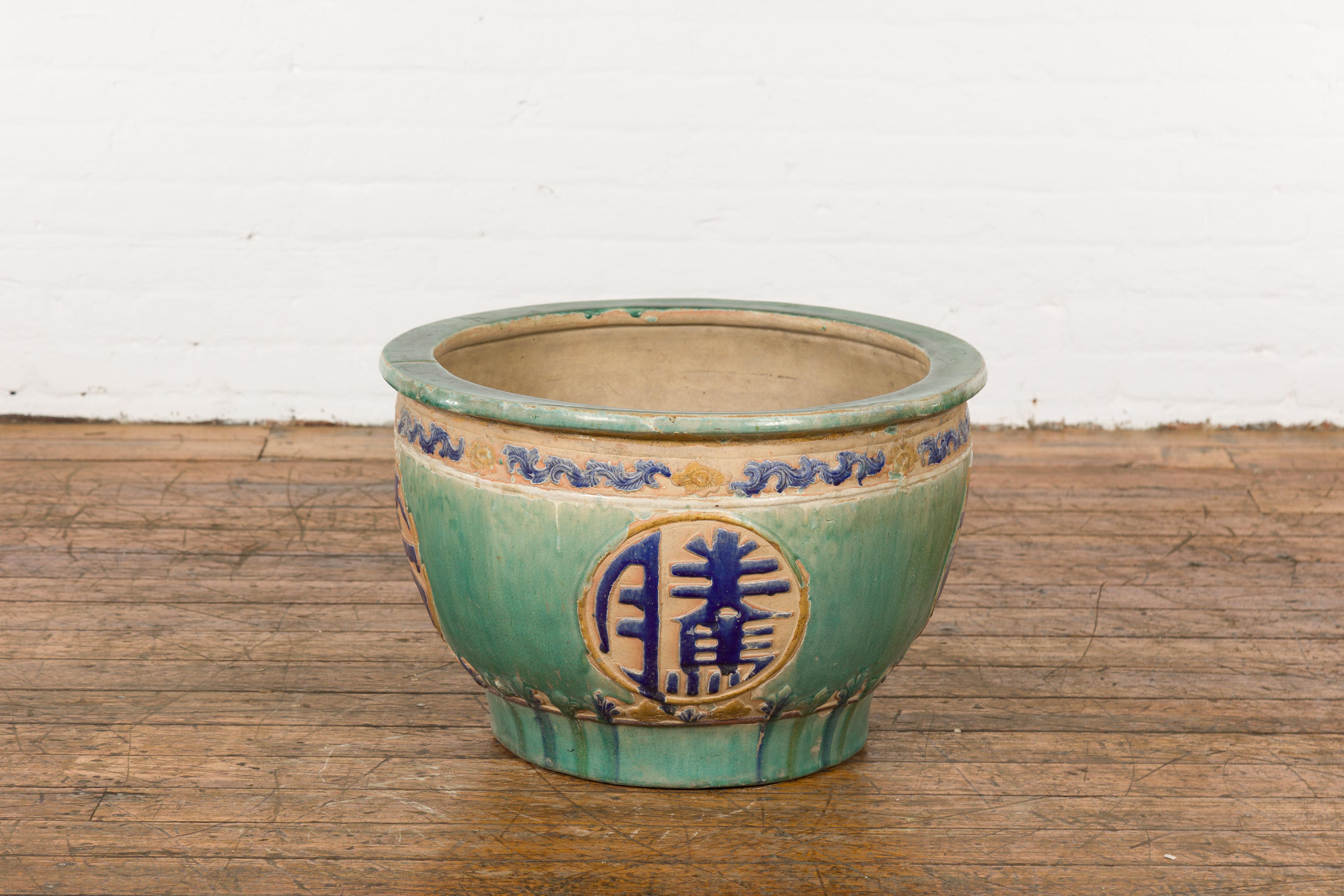 19th Century Antique Green and Blue Garden Planter For Sale 9