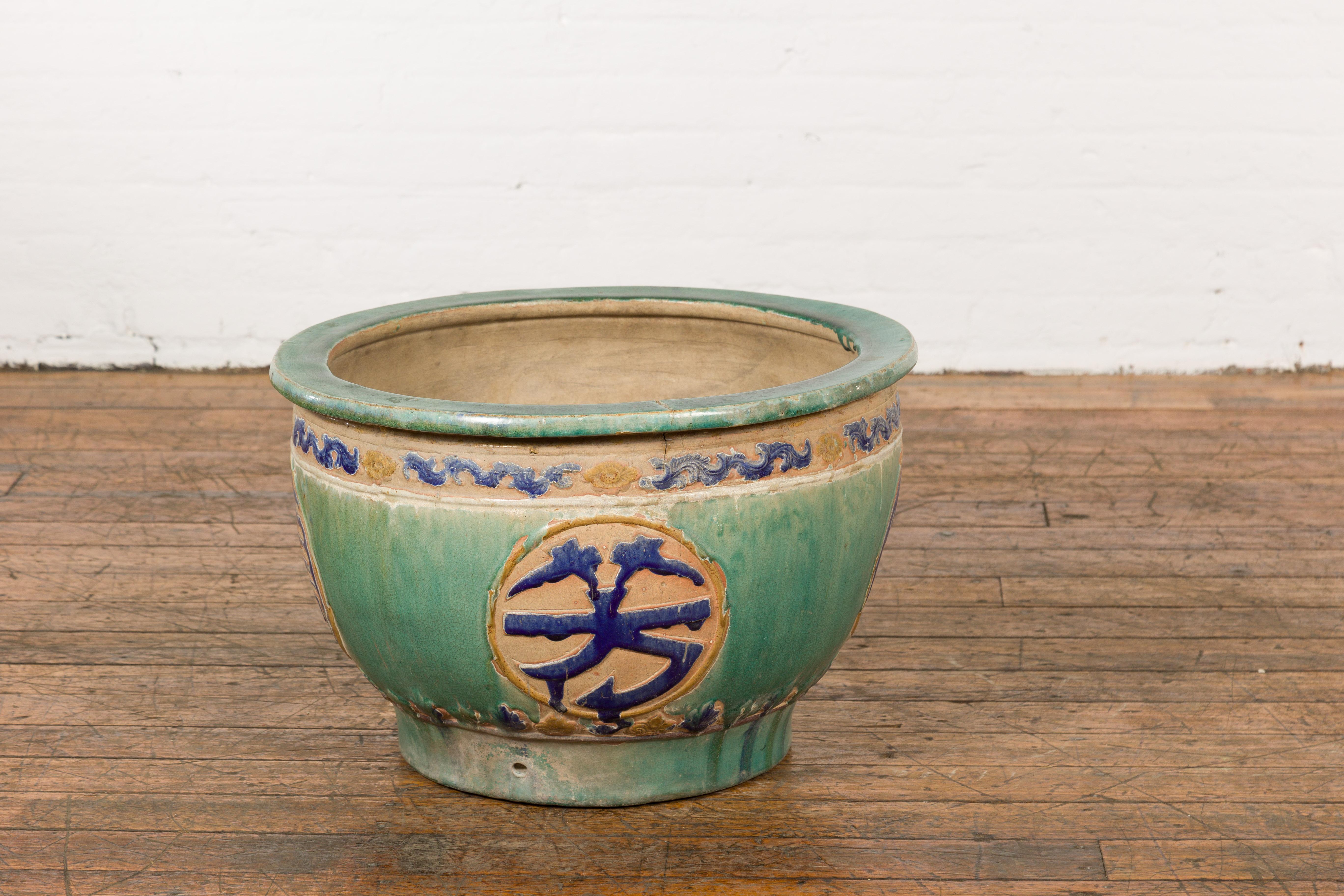 Jardinière de jardin antique verte et bleue du 19ème siècle en vente 8