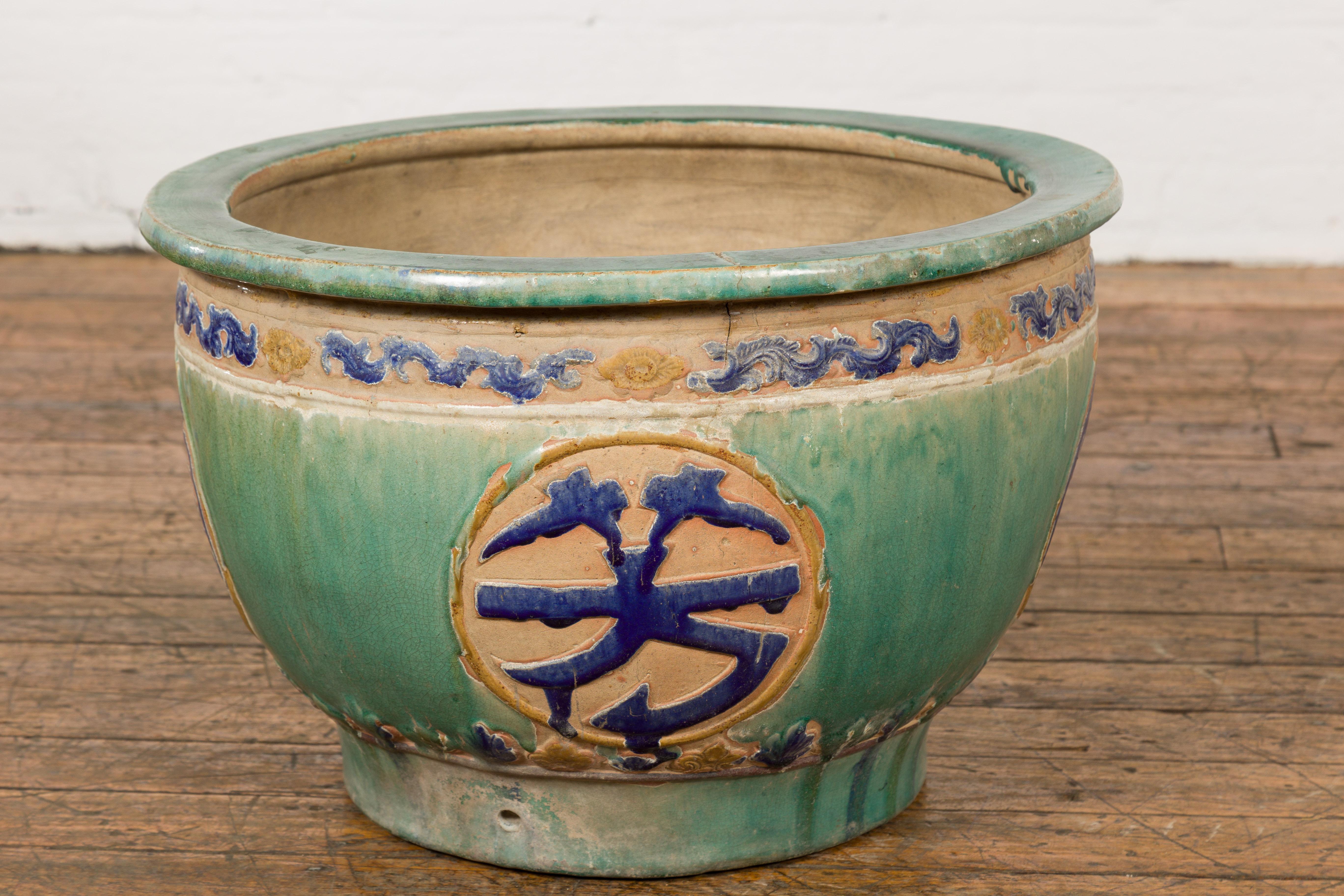 Jardinière de jardin antique verte et bleue du 19ème siècle en vente 9