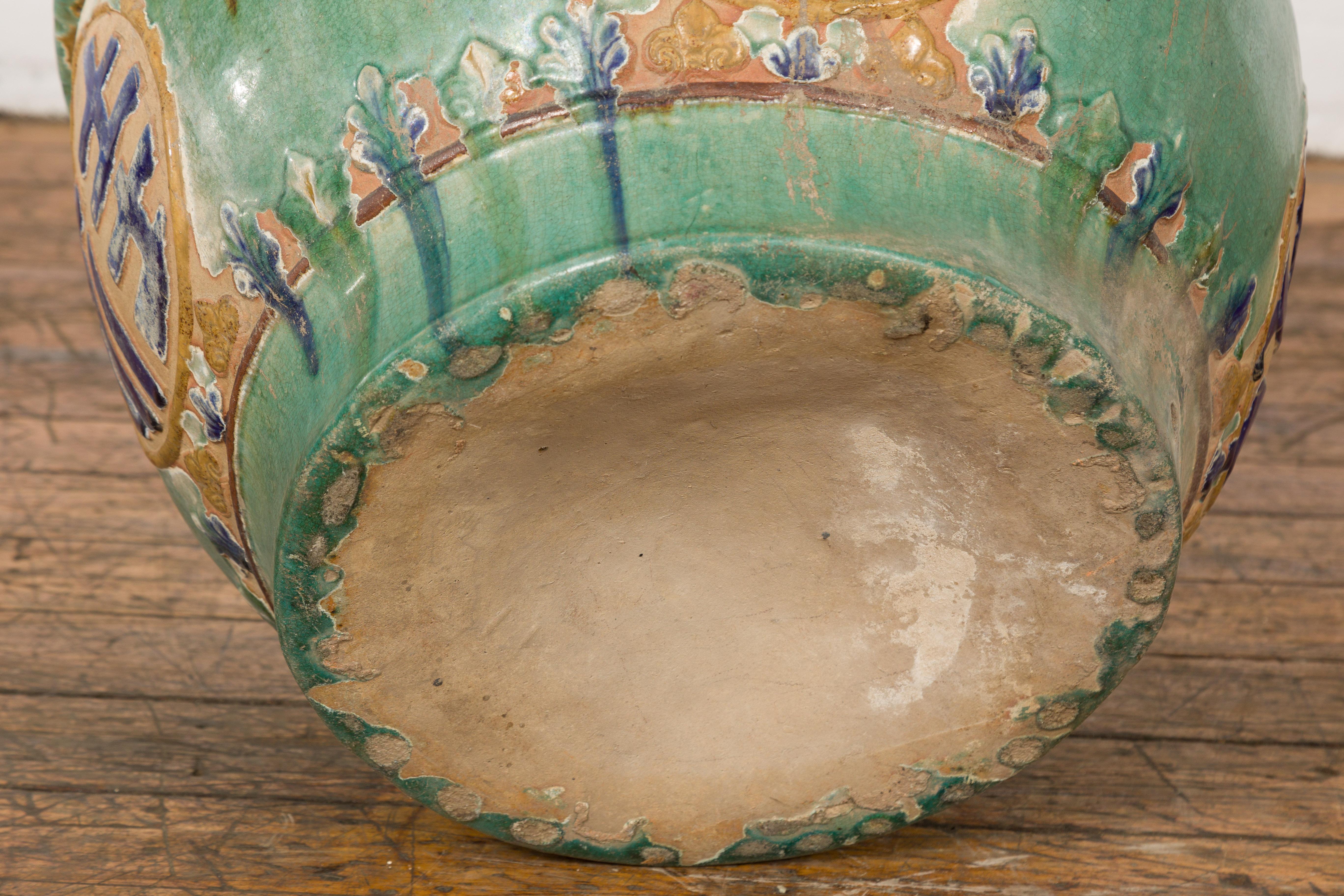 Jardinière de jardin antique verte et bleue du 19ème siècle en vente 10