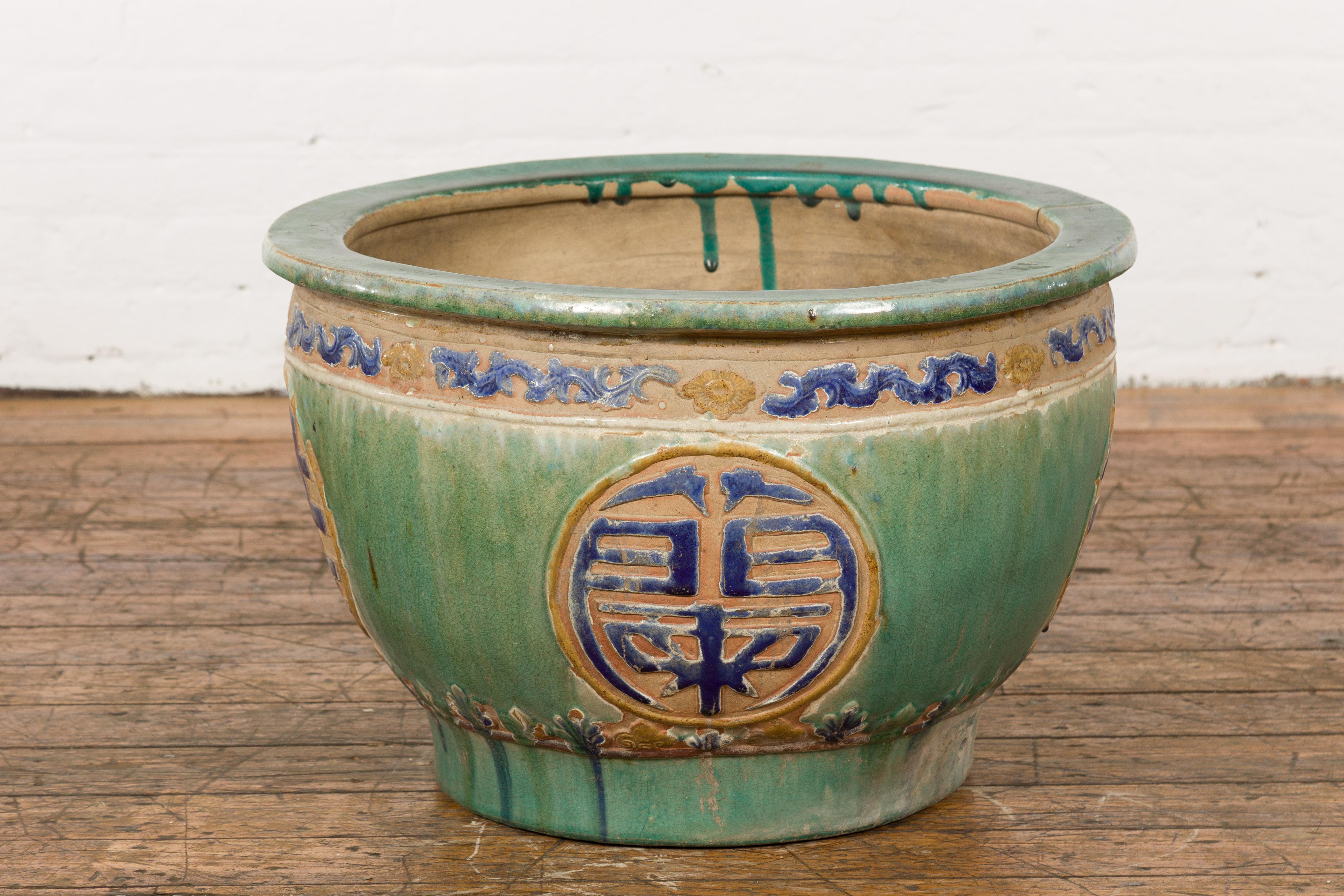 Jardinière de jardin antique verte et bleue du 19ème siècle Bon état - En vente à Yonkers, NY