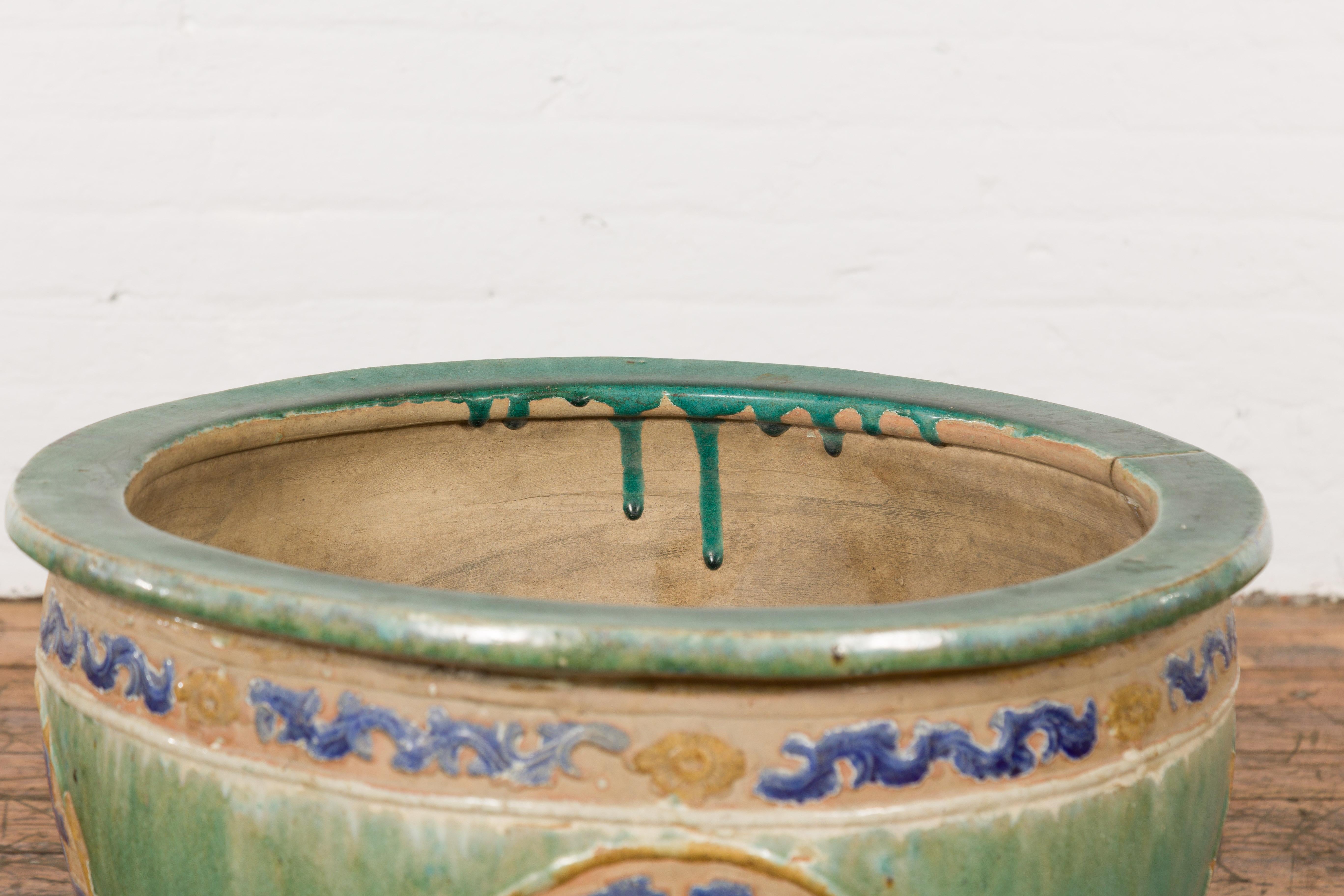 XIXe siècle Jardinière de jardin antique verte et bleue du 19ème siècle en vente