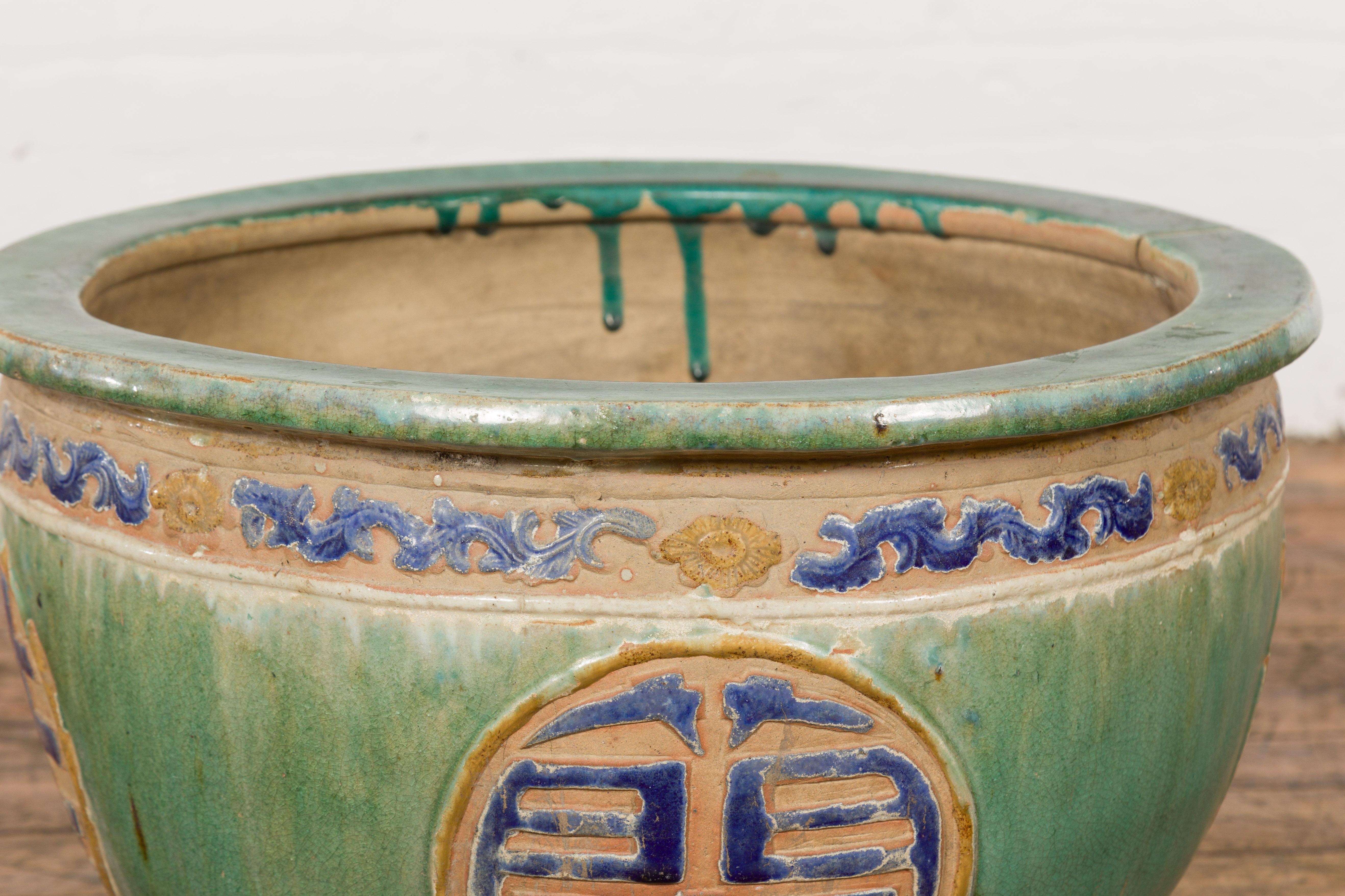 Jardinière de jardin antique verte et bleue du 19ème siècle en vente 1