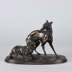 Anamilier Bronze Entitled "Greyhound and King Charles Spaniel" by P J Mêne