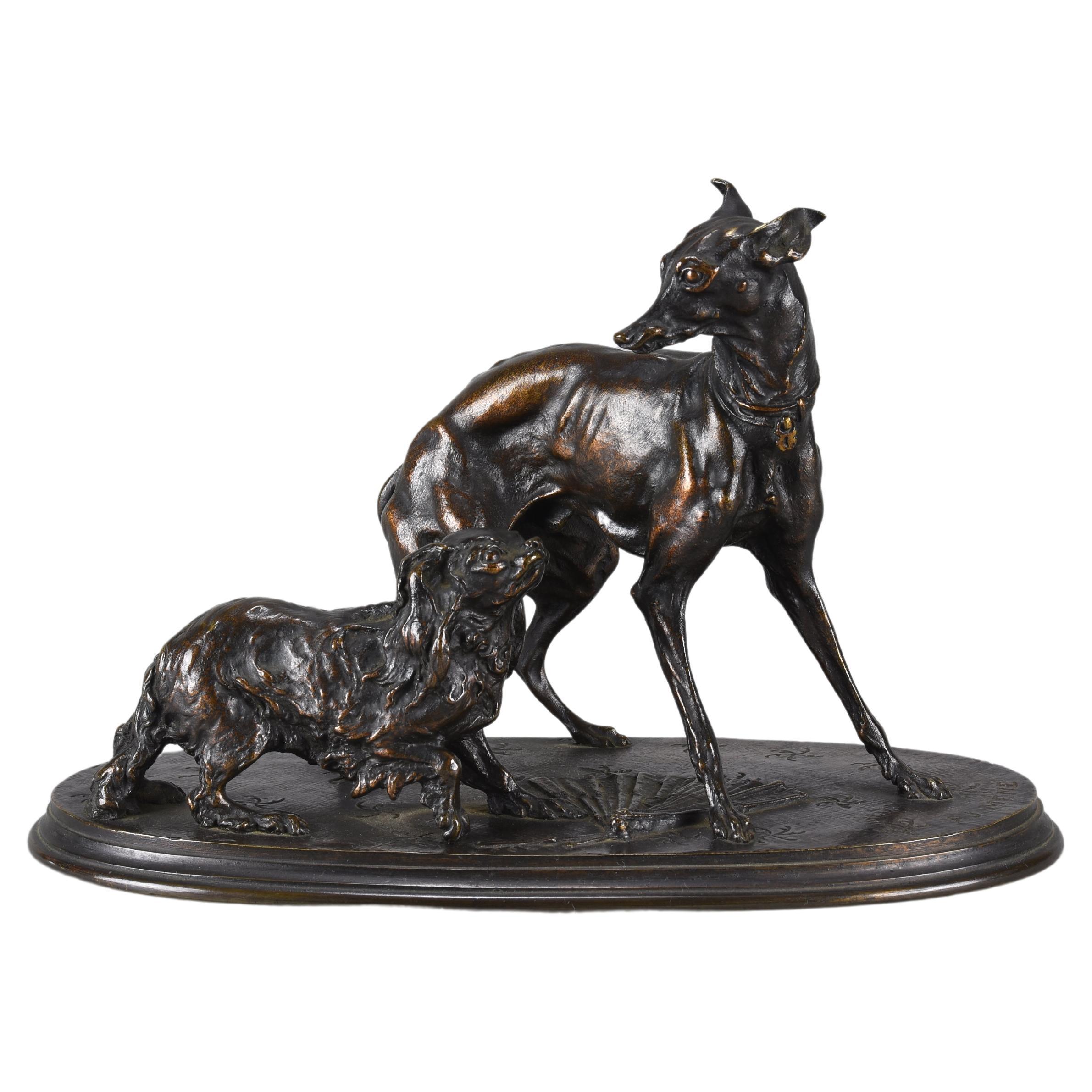 Anamilier Bronze Entitled "Greyhound and King Charles Spaniel" by P J Mêne For Sale