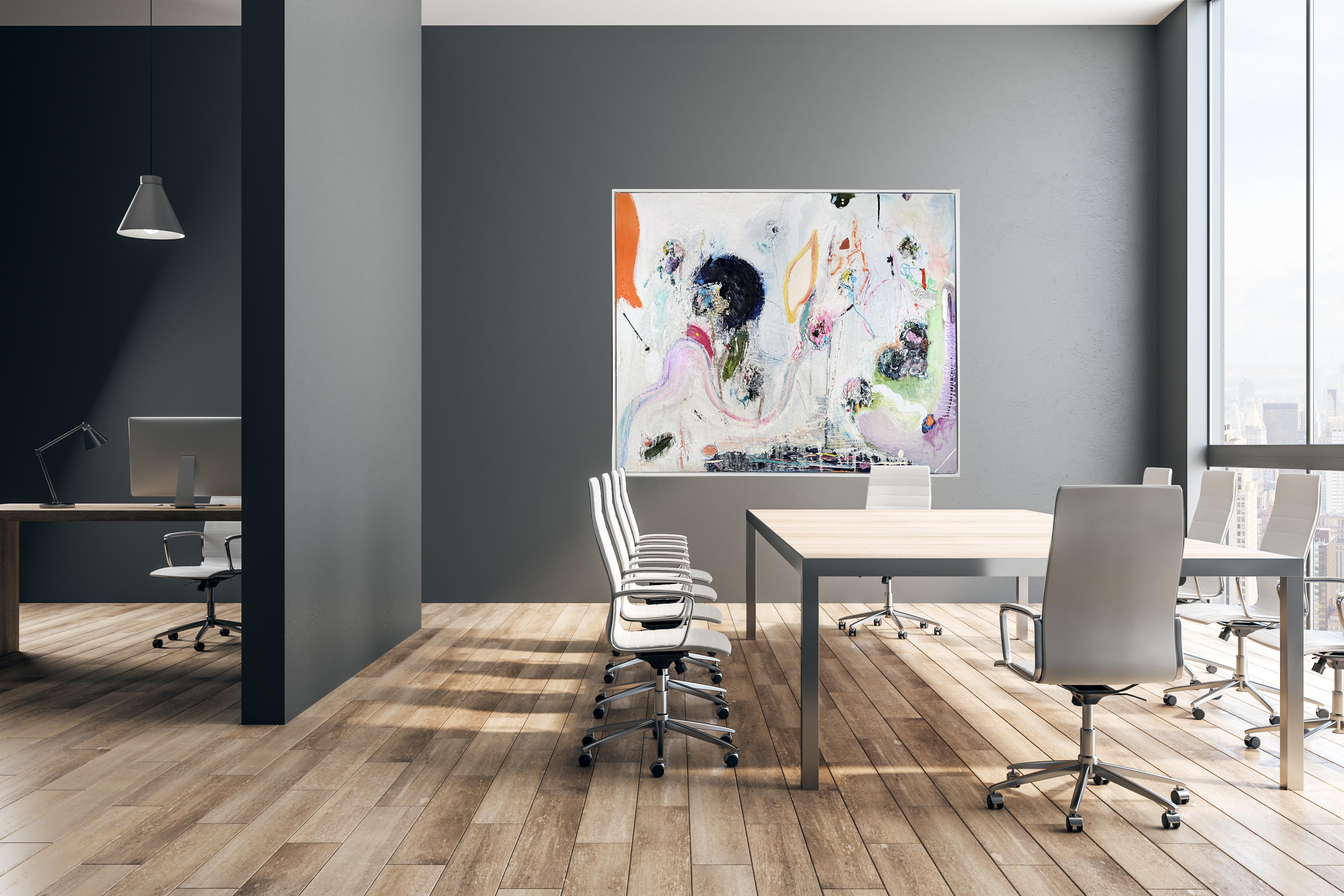 Blue Moon, heavily textured surface oil abstract painting, white blue and pink For Sale 7