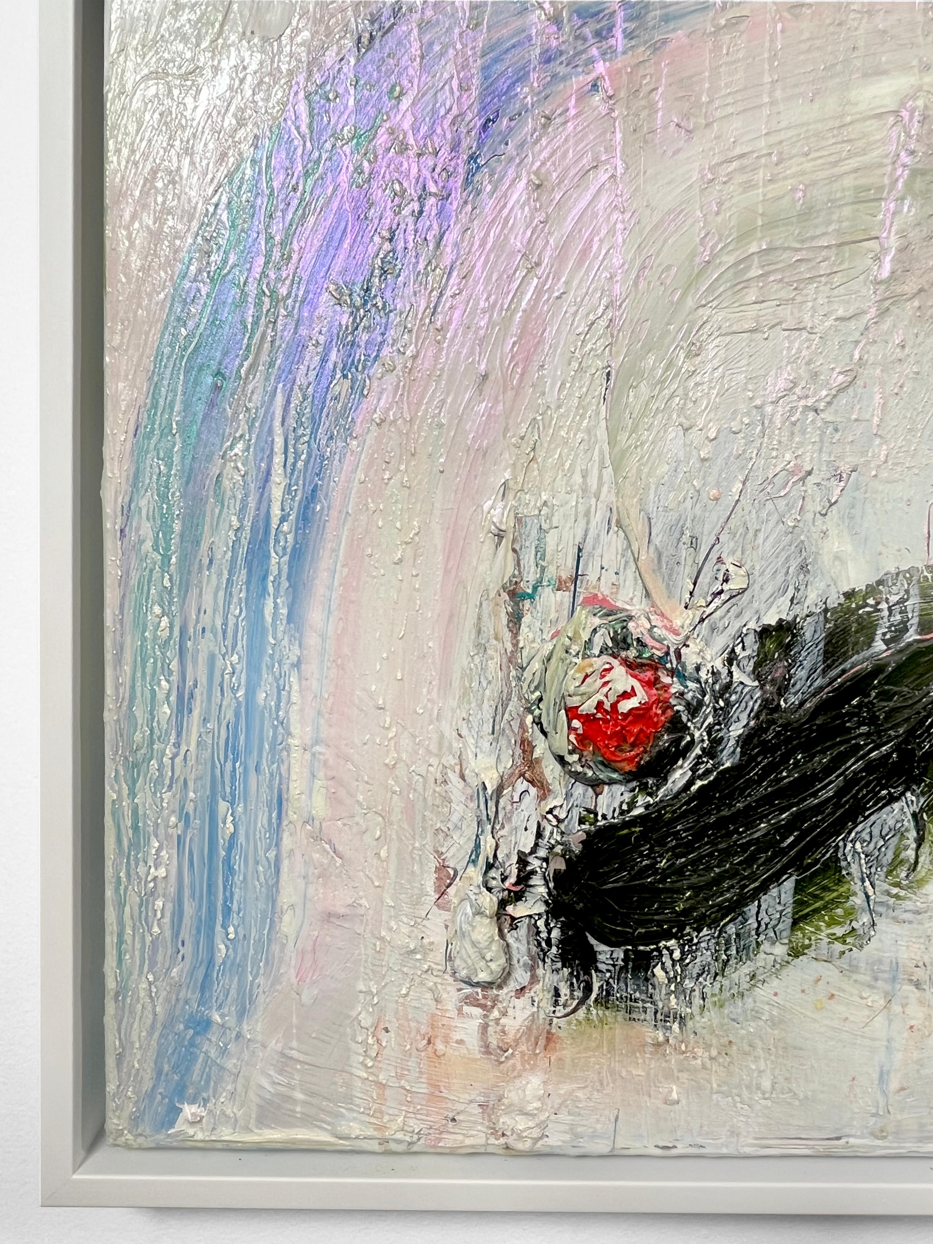 Blue Moon, heavily textured surface oil abstract painting, white blue and pink For Sale 3