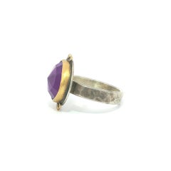 Anand Silver & 22k Gold Freeform Rose Cut Faceted Amethyst w/ Diamond Ring