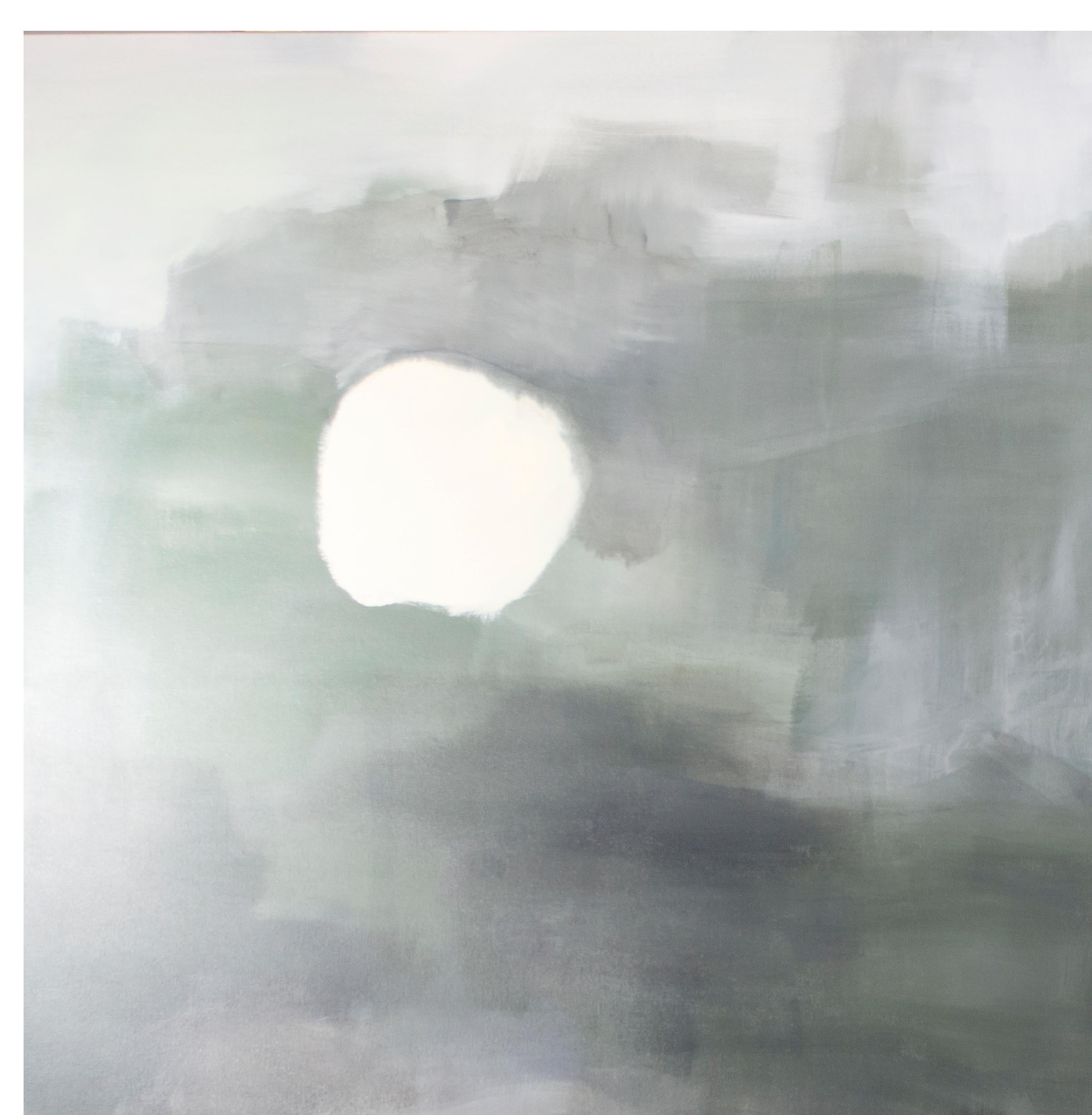 « Quand Yin rencontre Yang pour la première fois », huile abstraite achromatique ciel de lune signée - Abstrait Painting par Ananda Kesler