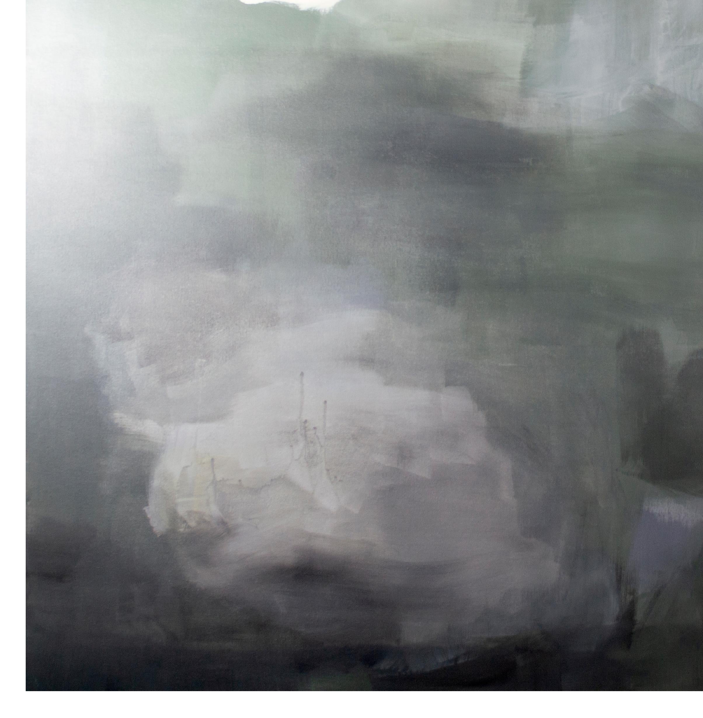 « Quand Yin rencontre Yang pour la première fois », huile abstraite achromatique ciel de lune signée - Gris Abstract Painting par Ananda Kesler
