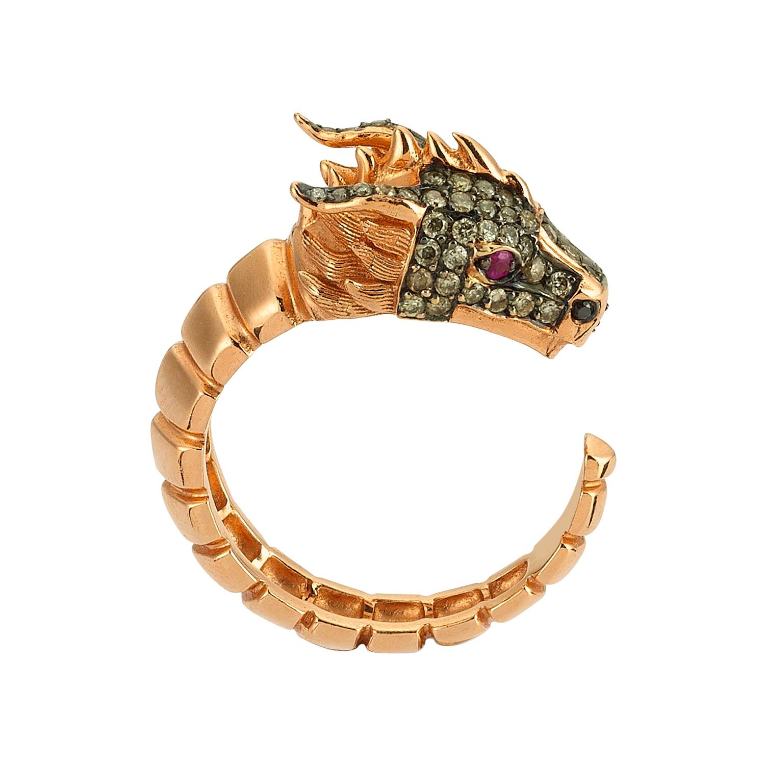 Ananta Sesha Large Head Ring in 14 Karat Rose Gold with Black Diamond