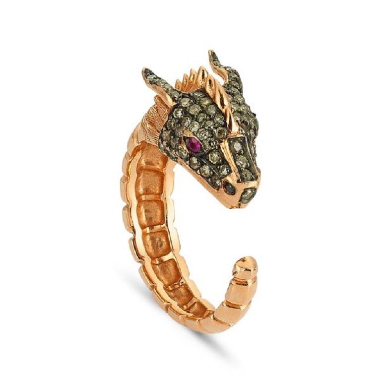 Dragon Lady Collection is inspired by the fire element which is one of the elements that represents our life energy. The main form of the collection is dragon; it is the symbol of strength, courage and prosperity. 

Ananta sesha large head ring in