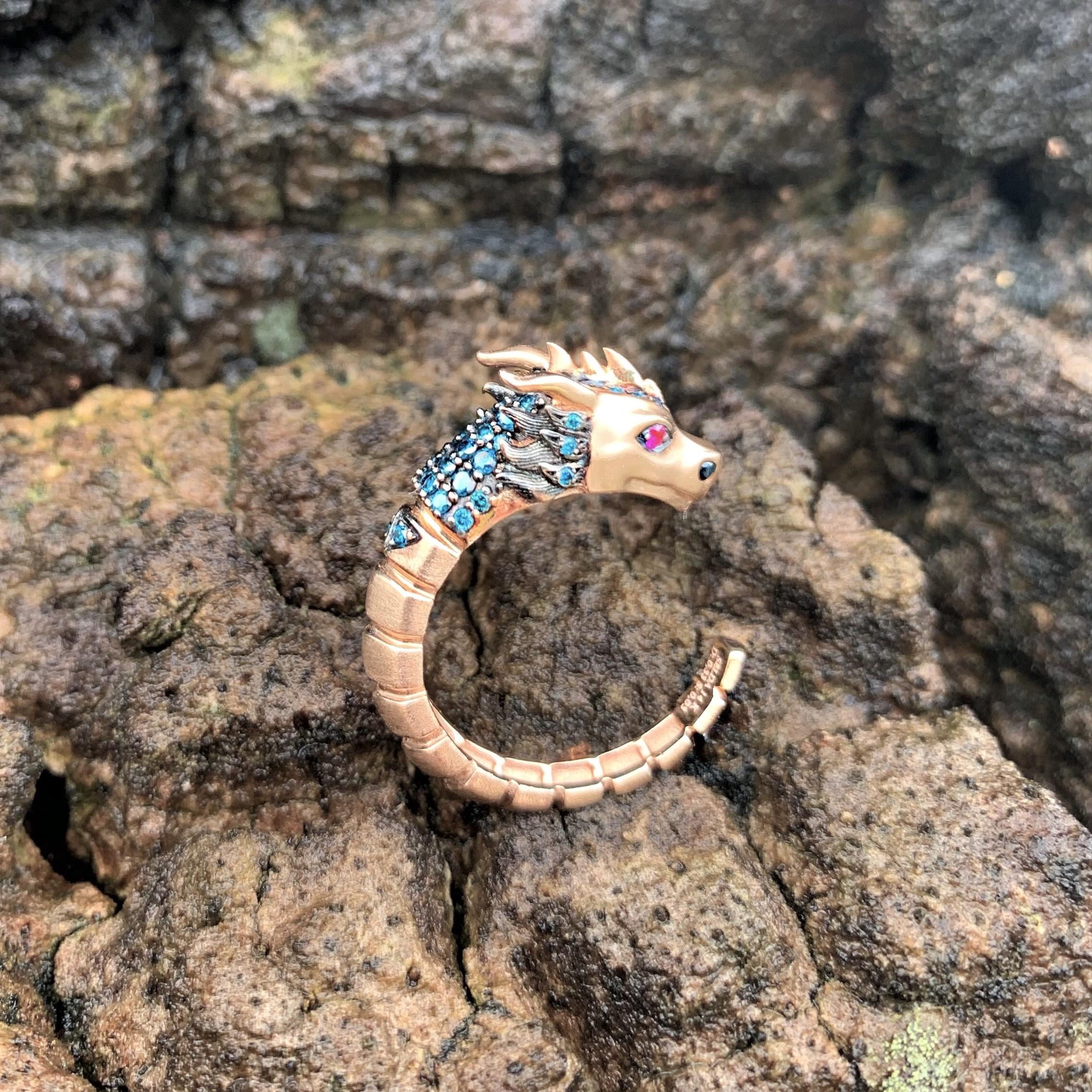 Dragon Lady Collection is inspired by the fire element which is one of the elements that represents our life energy. The main form of the collection is dragon; it is the symbol of strength, courage and prosperity. 

Ananta sesha ring in 14k rose
